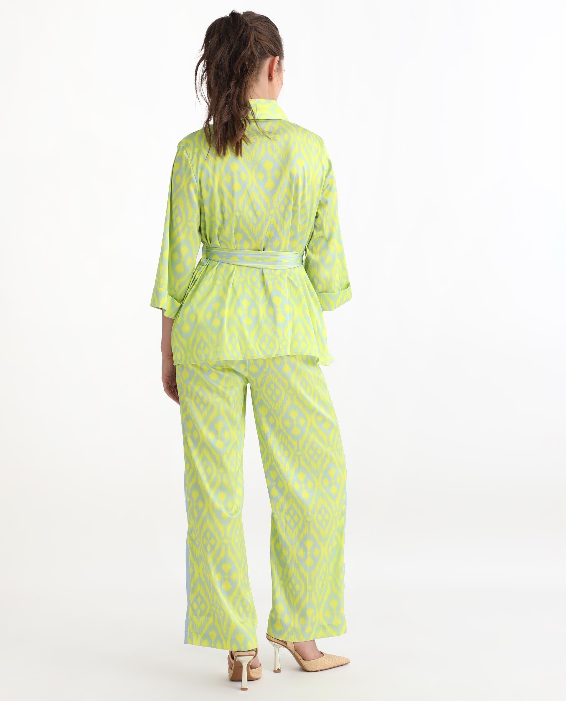 Rareism Women Zie Yellow Polyester Fabric Drawstring Closure Regular Fit Striped Ankle Length Trousers