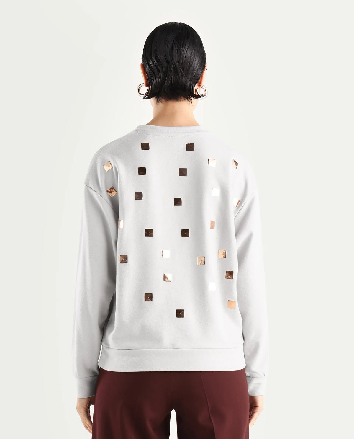 Rareism Women's Aimee Light Grey Cotton Crew Neck Plain Boxy Fit Sweatshirt