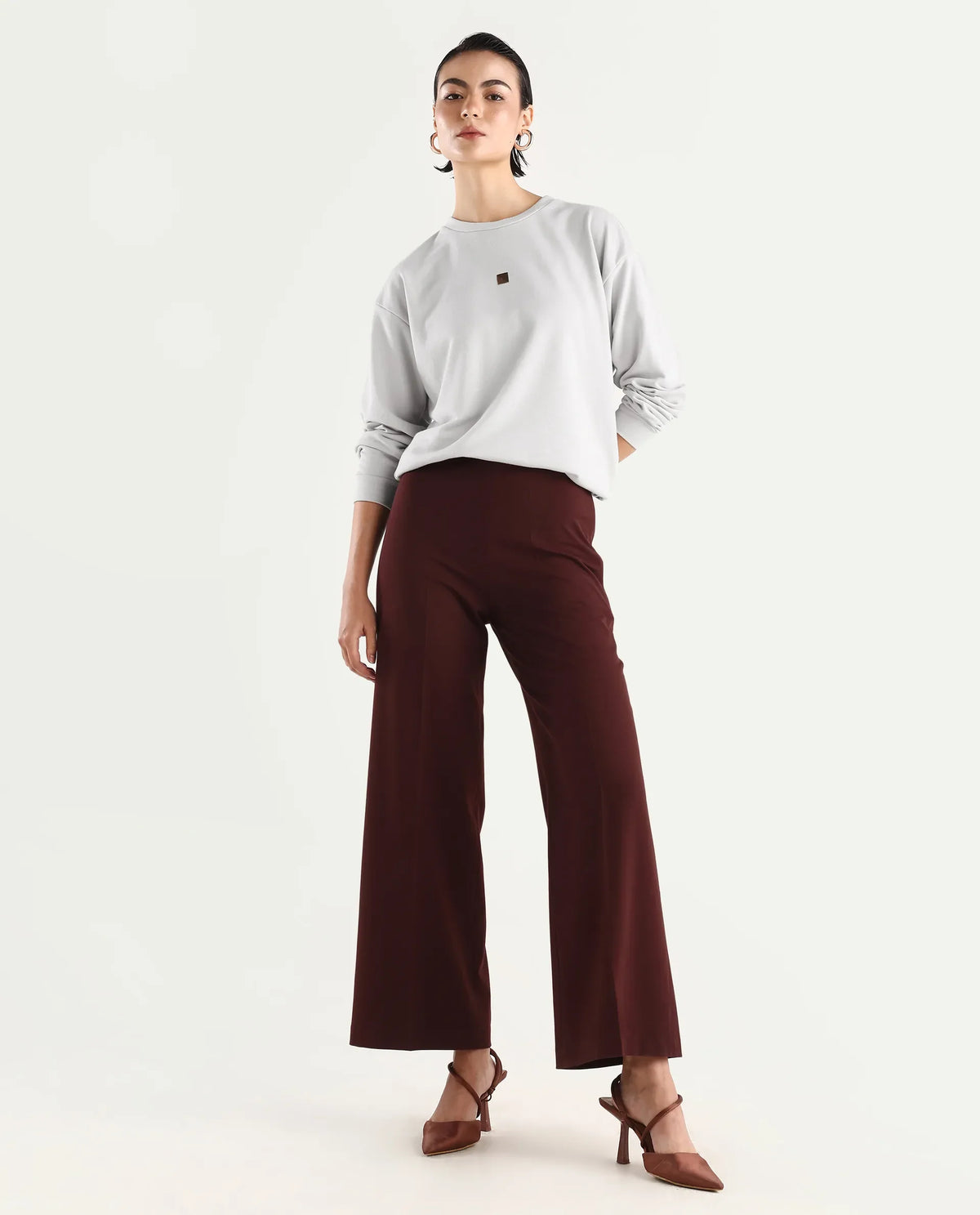 Rareism Women's Aimee Light Grey Cotton Crew Neck Plain Boxy Fit Sweatshirt