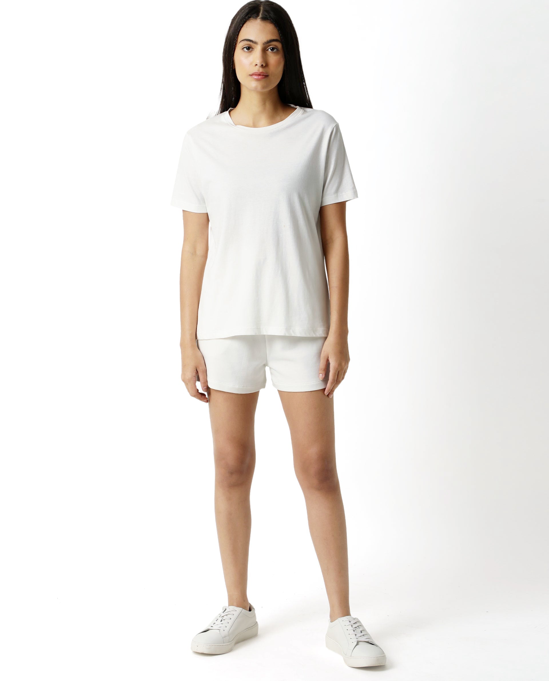 Rareism Women's Light Weight High Stretch 180 Gsm Cotton Crew Neck Plain Regular Fit T-Shirt