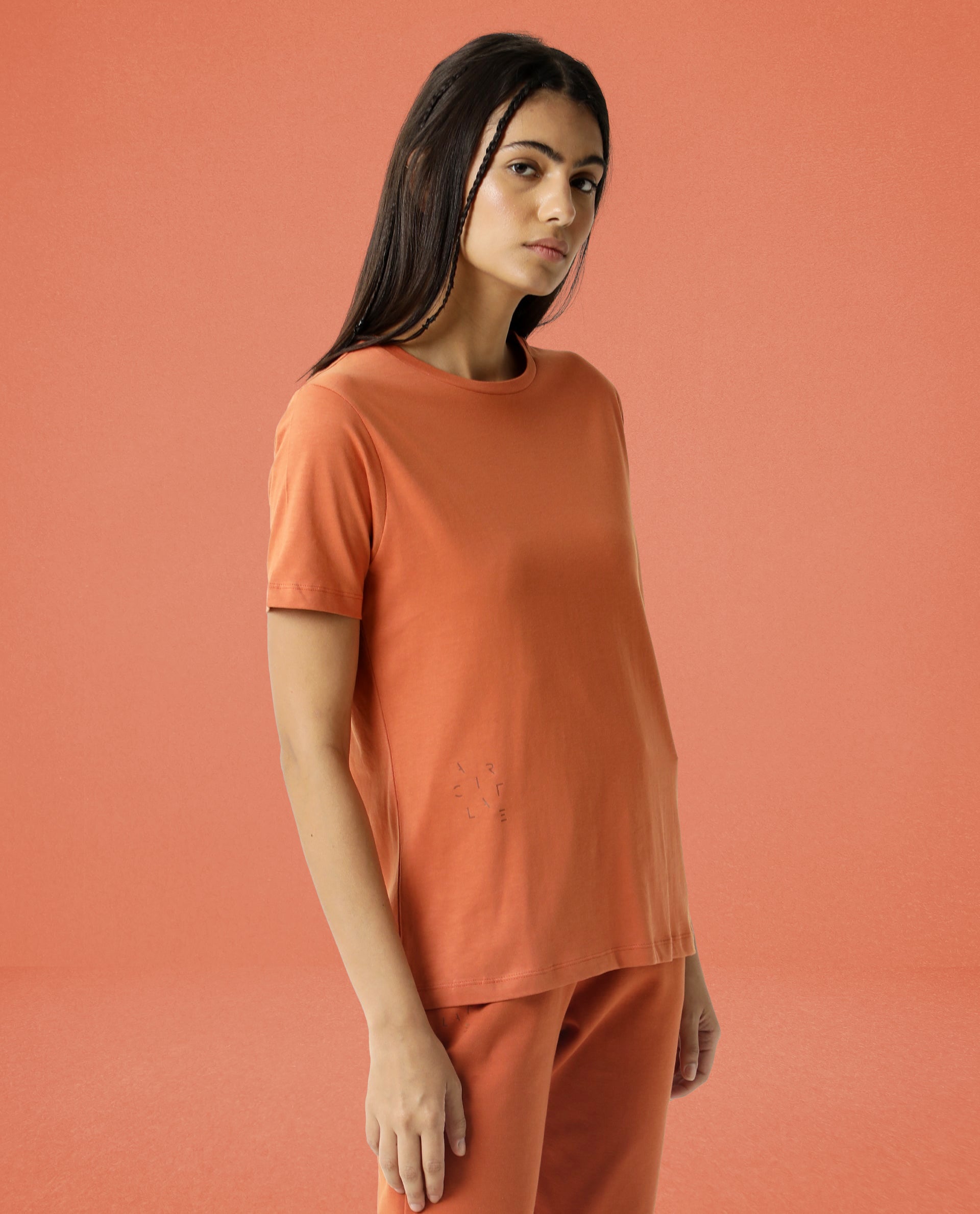 Rareism Women's Light Weight High Stretch 180 Gsm Cotton Crew Neck Plain Regular Fit T-Shirt