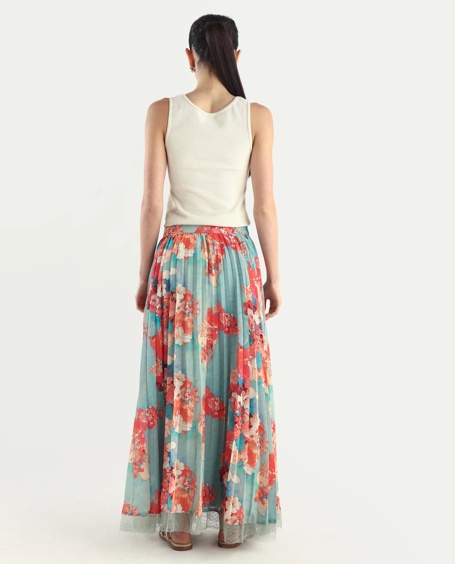 Rareism Women's Alvia Multi Polyester Floral Print Ankle Length Flared Skirt