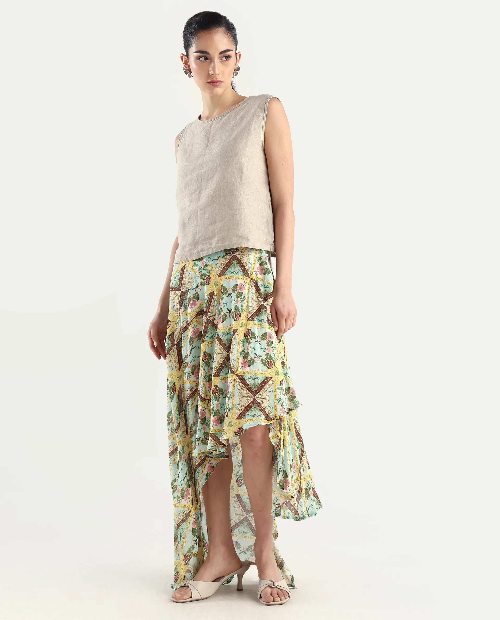 Rareism Women's Archibal-B Multi Rayon Abstract Print Maxi Fit And Flare Skirt