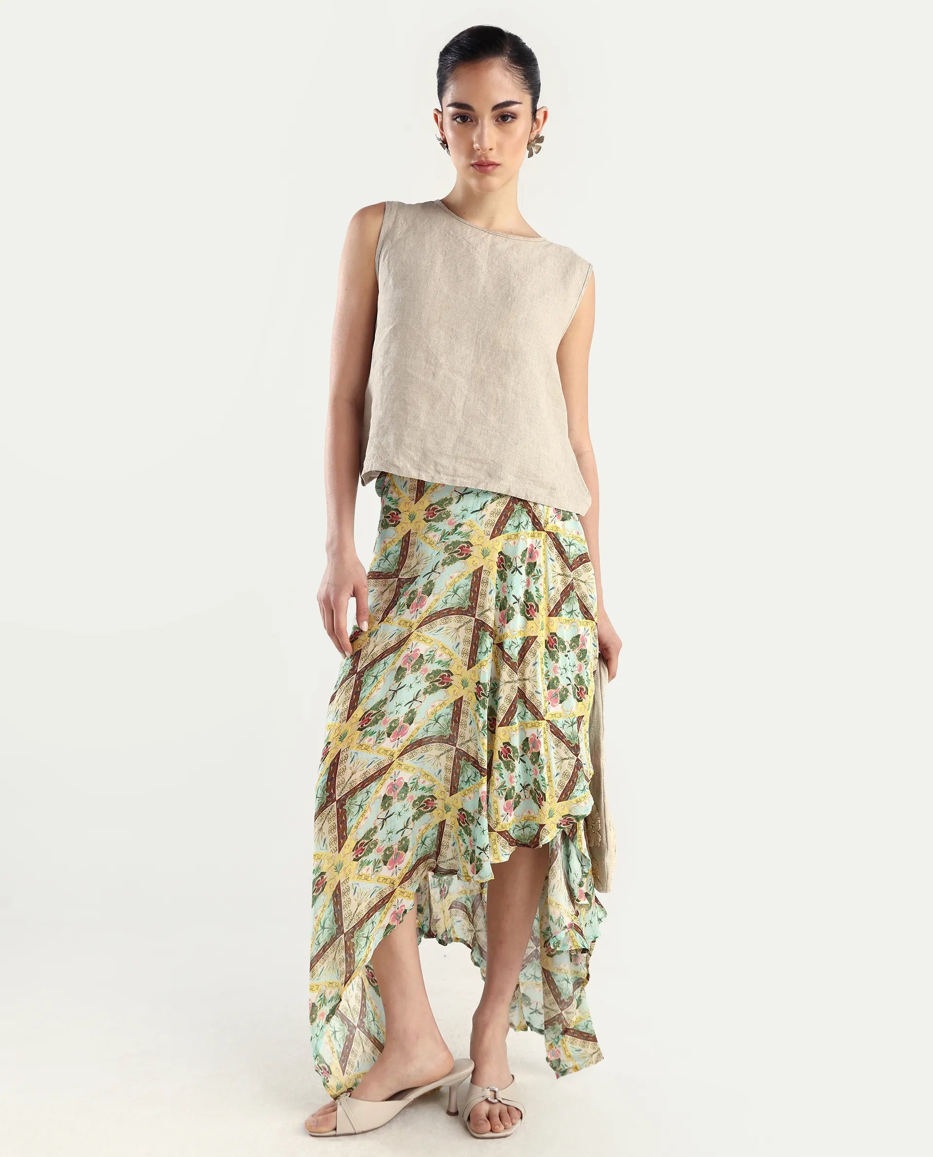 Rareism Women's Archibal-B Multi Rayon Abstract Print Maxi Fit And Flare Skirt