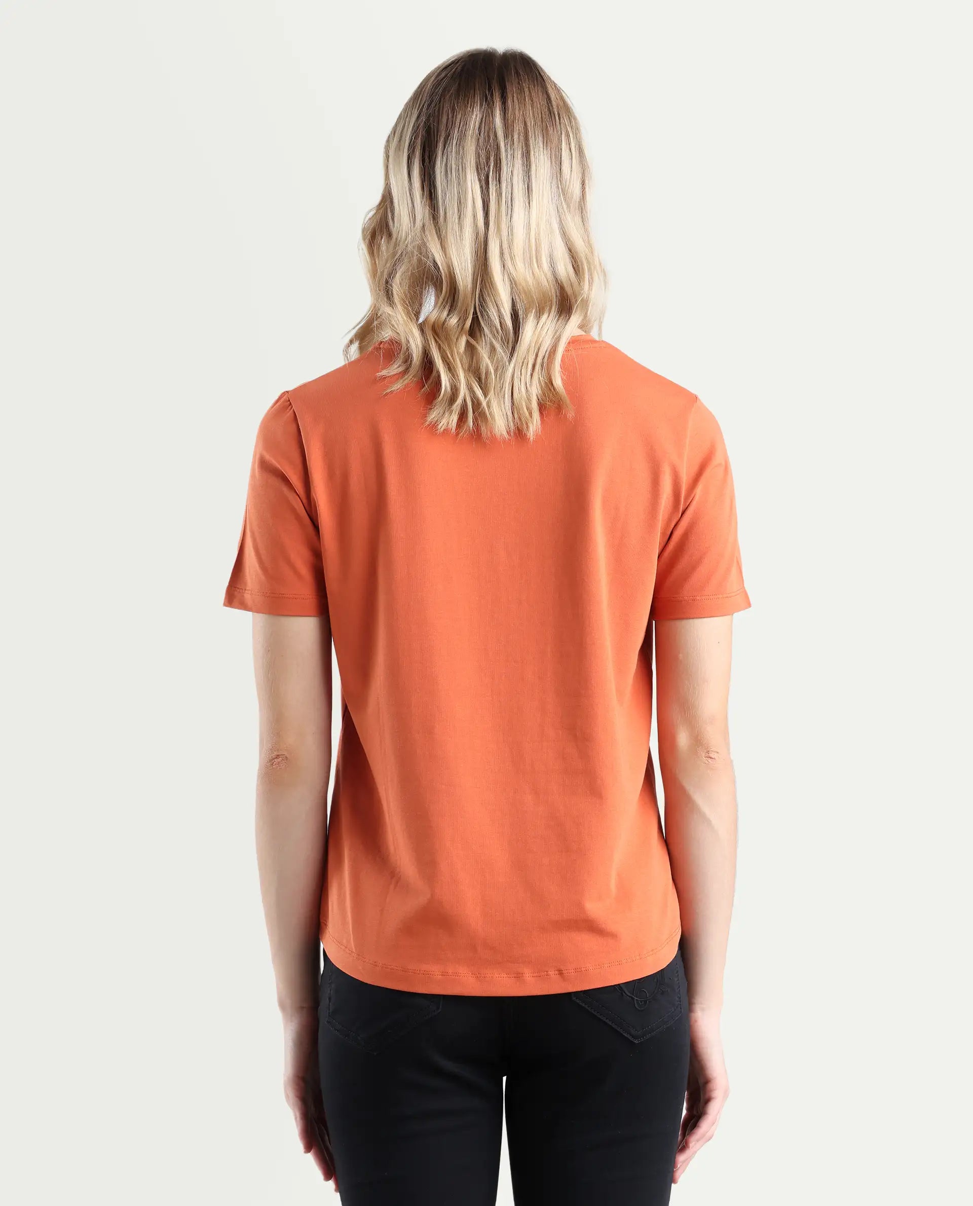 Rareism Women's Light Weight High Stretch 180 Gsm Cotton V-Neck Plain Relaxed Fit T-Shirt