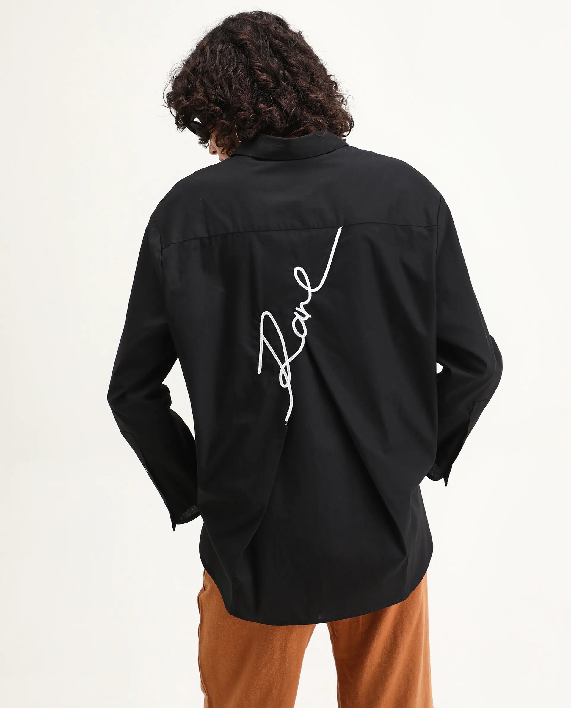 Rareism Women's Avilon Black Cotton Blend Spread Collar Plain Boxy Fit Shirt