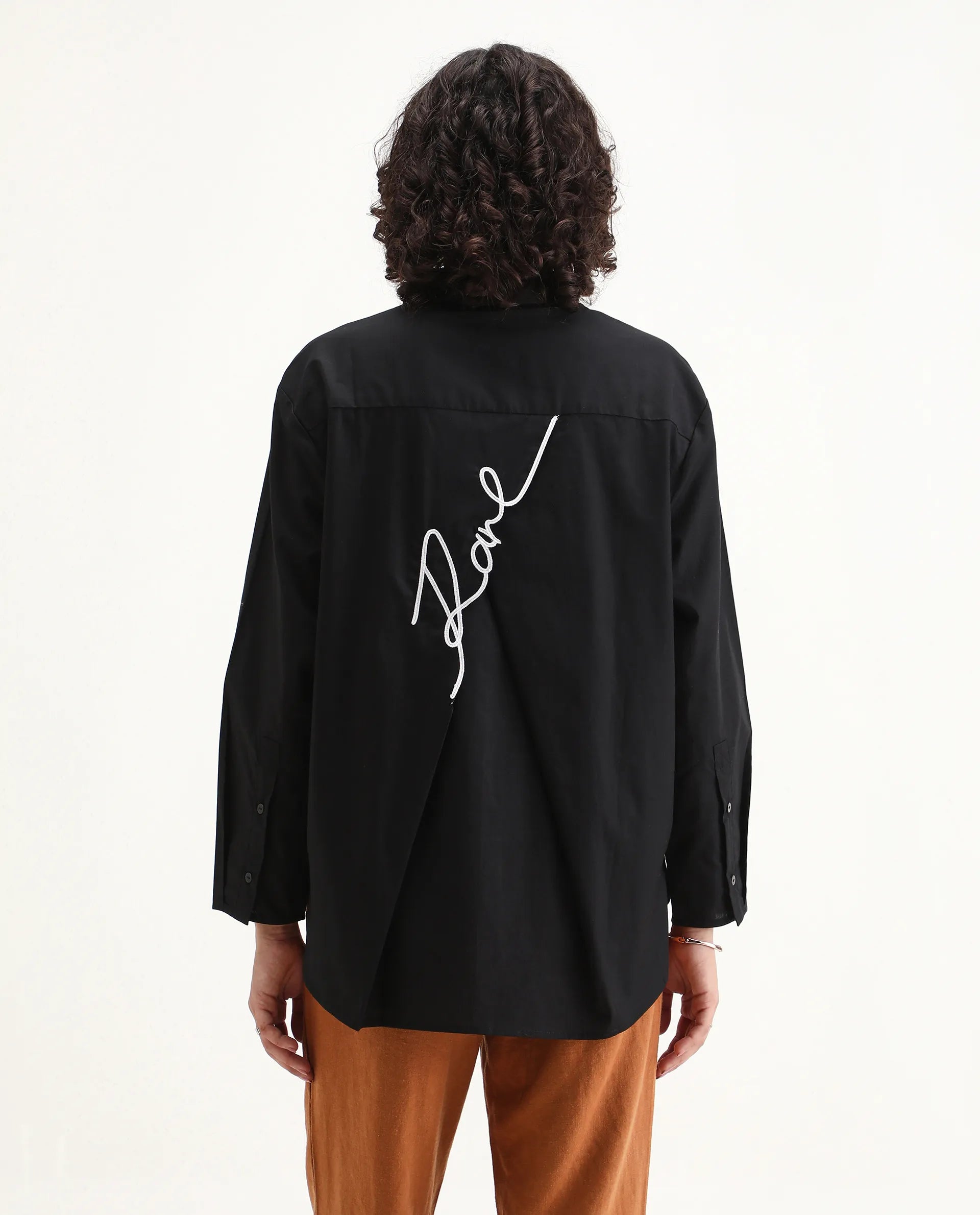 Rareism Women's Avilon Black Cotton Blend Spread Collar Plain Boxy Fit Shirt