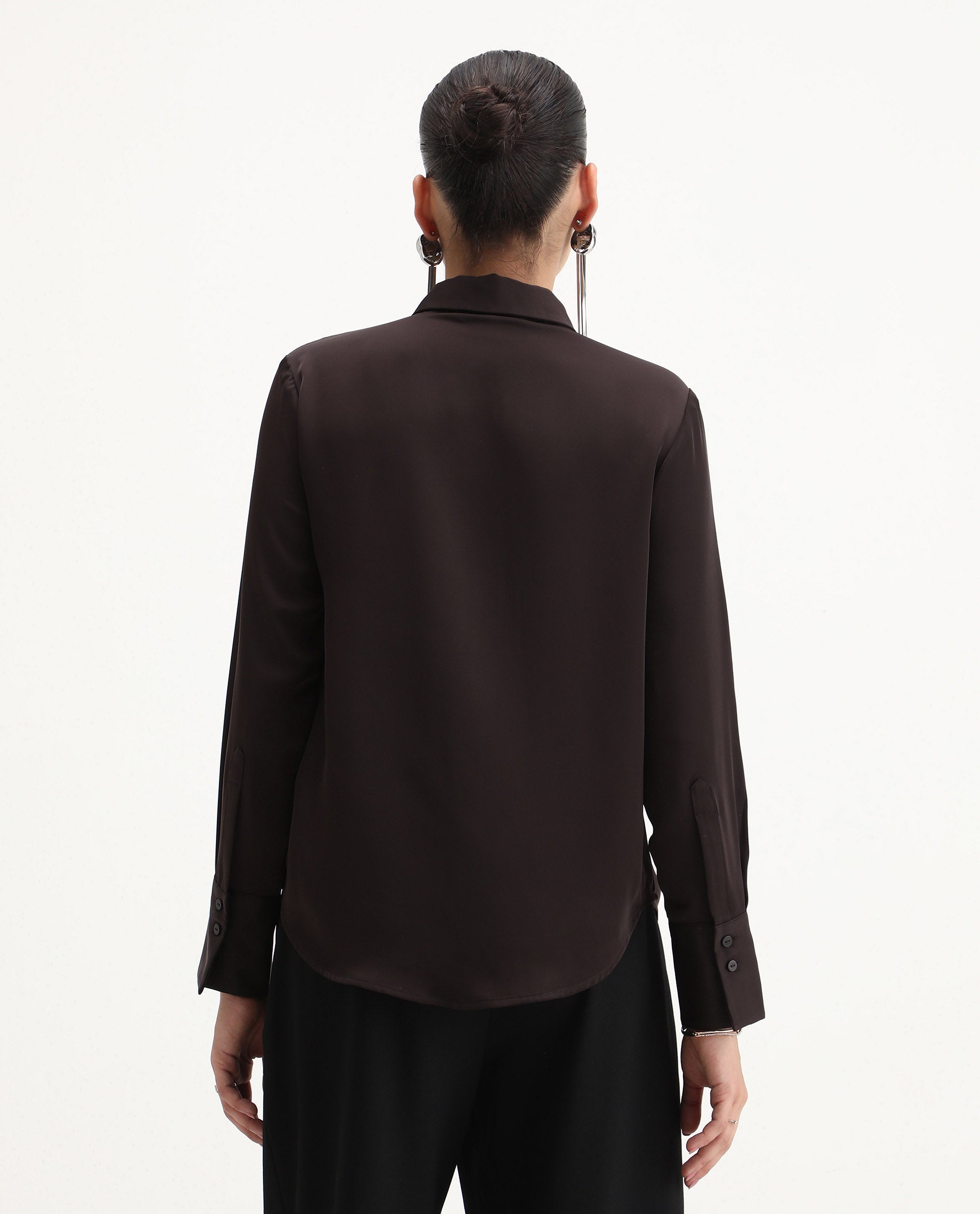 Rareism Women's Aviol Brown Polyester Collared Neck Regular Fit Shirt