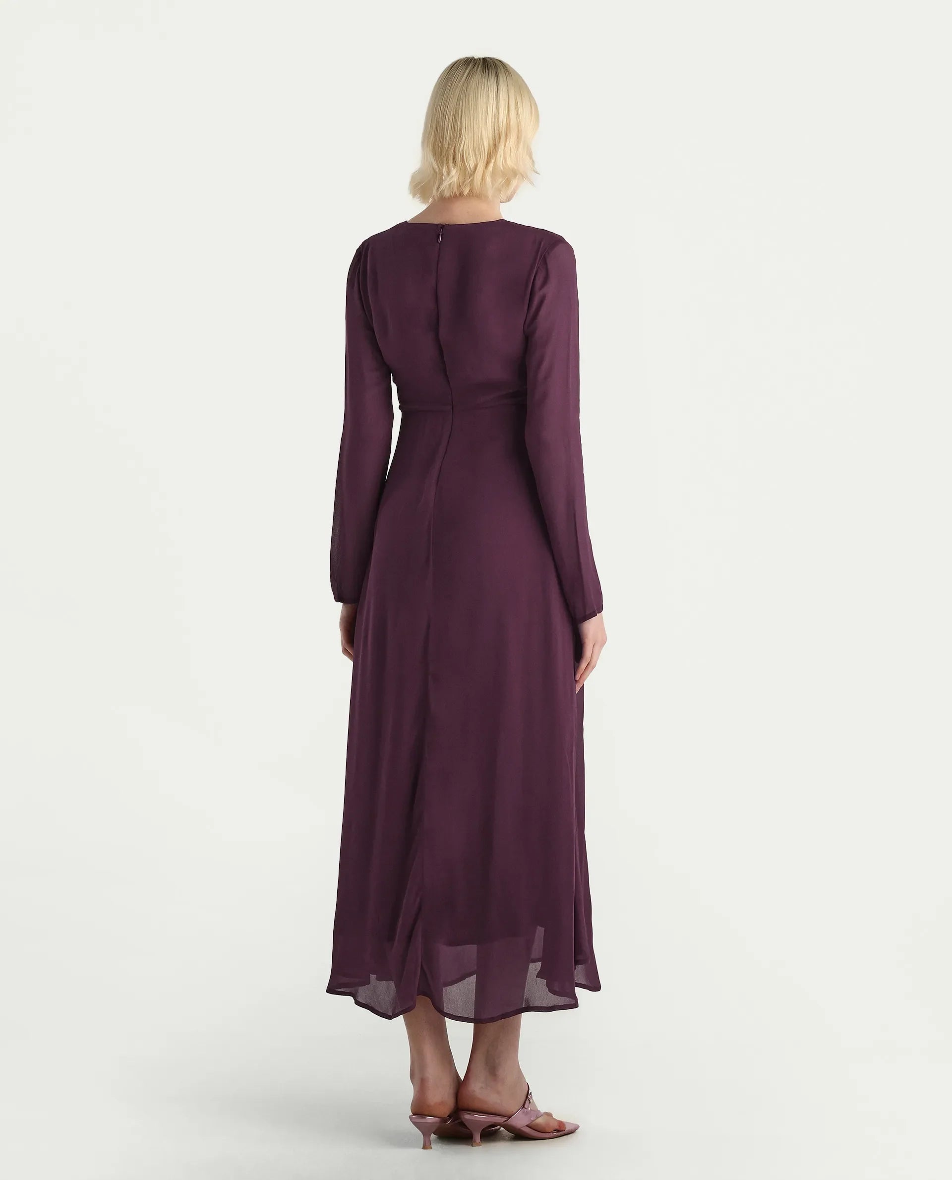 Rareism Women's Aviri Maroon Viscose V-Neck Fit And Flare Plain Dress