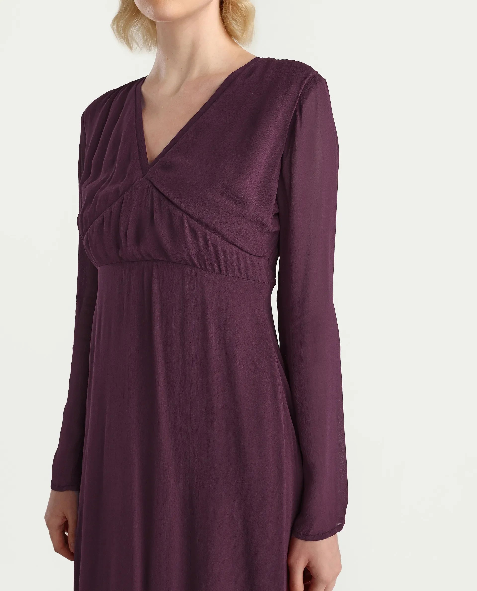 Rareism Women's Aviri Maroon Viscose V-Neck Fit And Flare Plain Dress