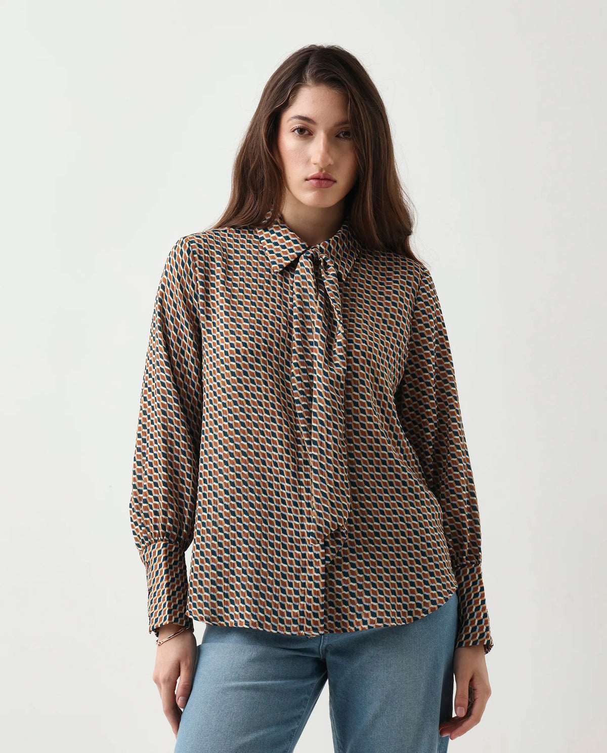 Rareism Women's Bajor Multi Polyester Cuffed Sleeve Collared Neck Regular Fit Shirt