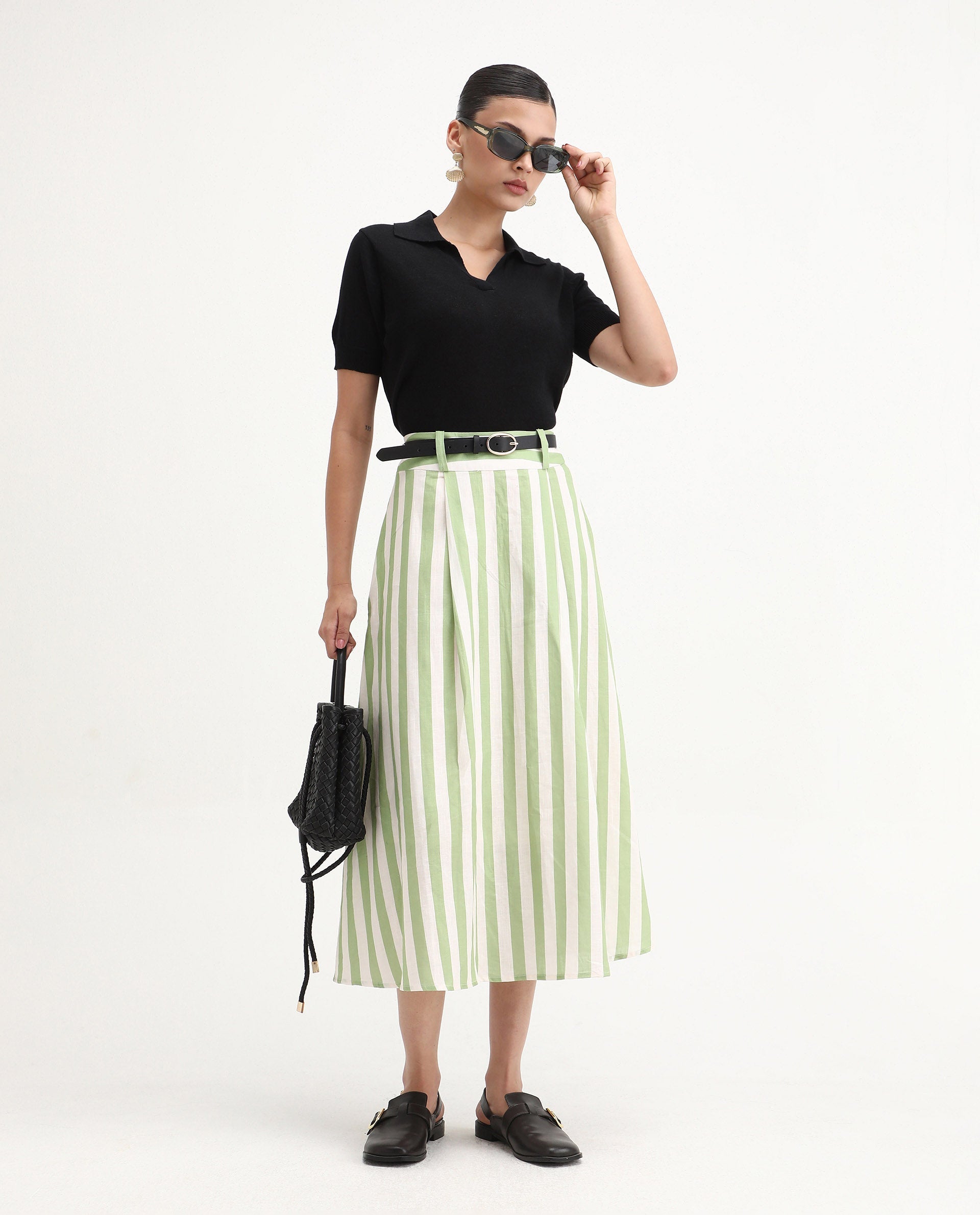 Rareism Women's Basel Black Cotton Linen Polo Neck Plain Regular Fit Polo