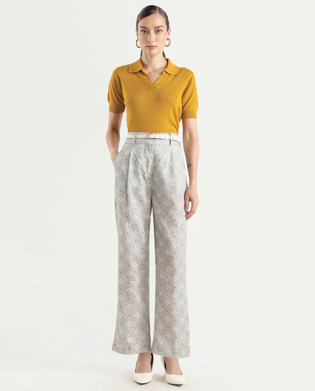 Rareism Women's Basel Yellow Cotton Linen Polo Neck Plain Regular Fit Polo