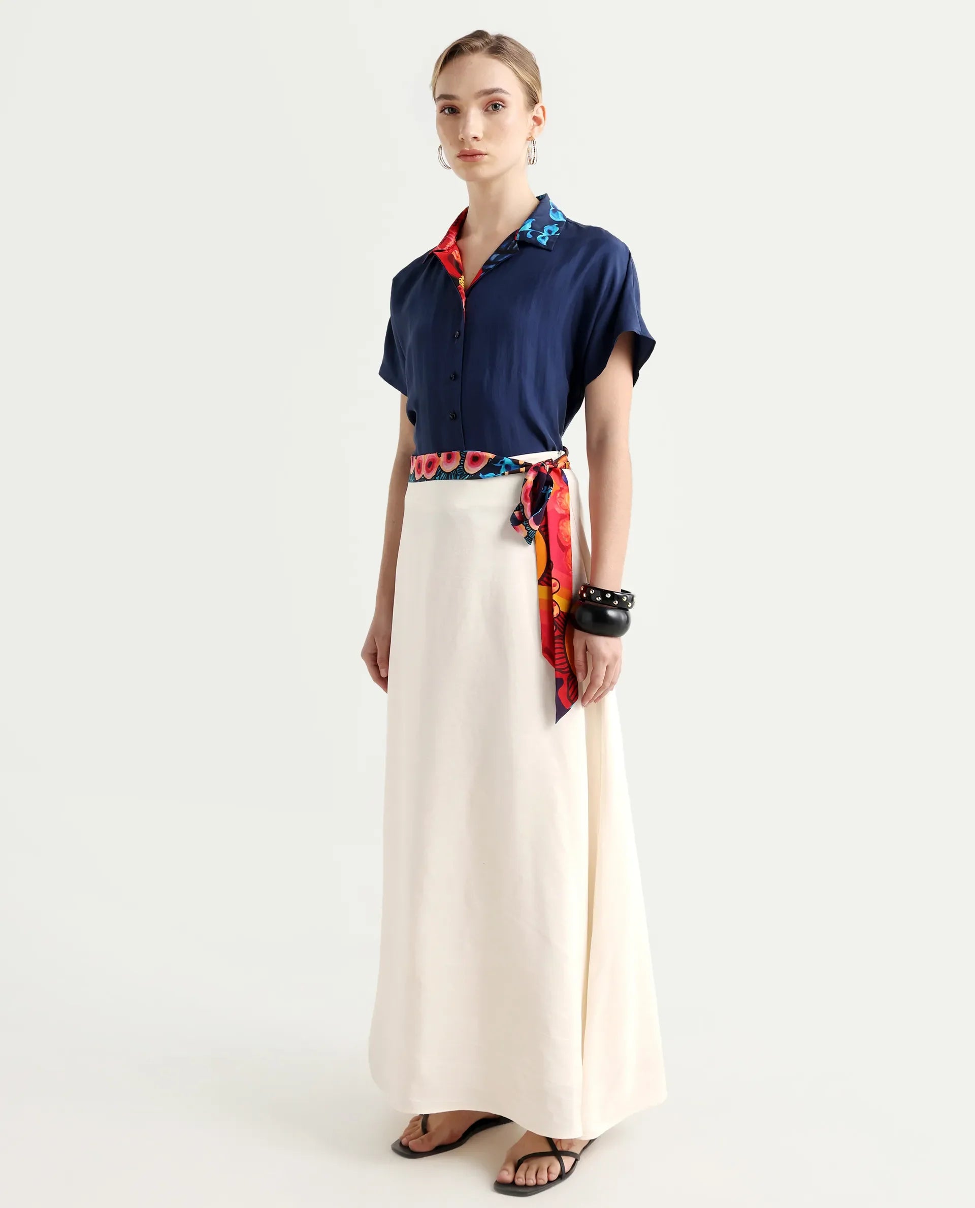 Rareism Women's Bizu-B Off White Silk A-Line Plain Skirt