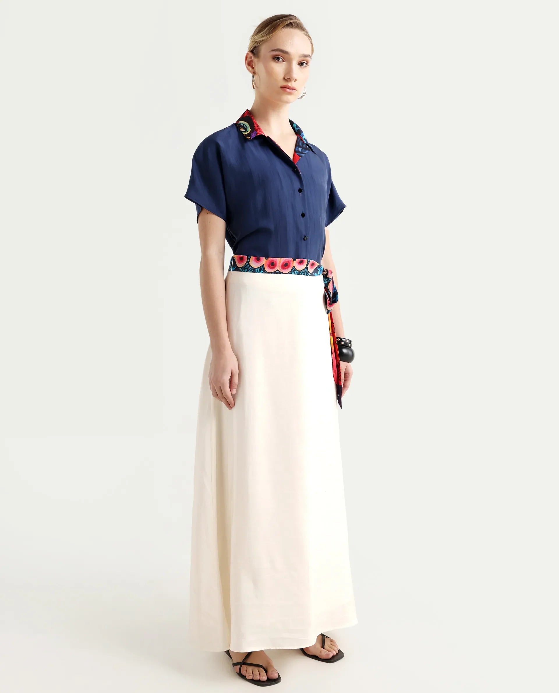 Rareism Women's Bizu-B Off White Silk A-Line Plain Skirt