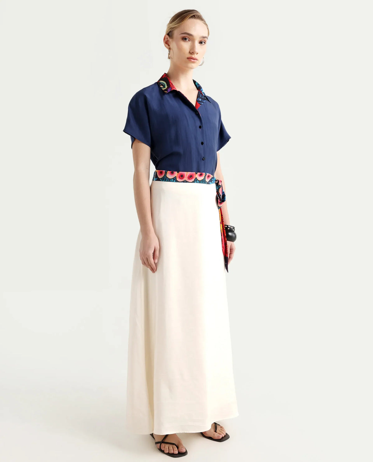 Rareism Women's Bizu-B Off White Silk A-Line Plain Skirt