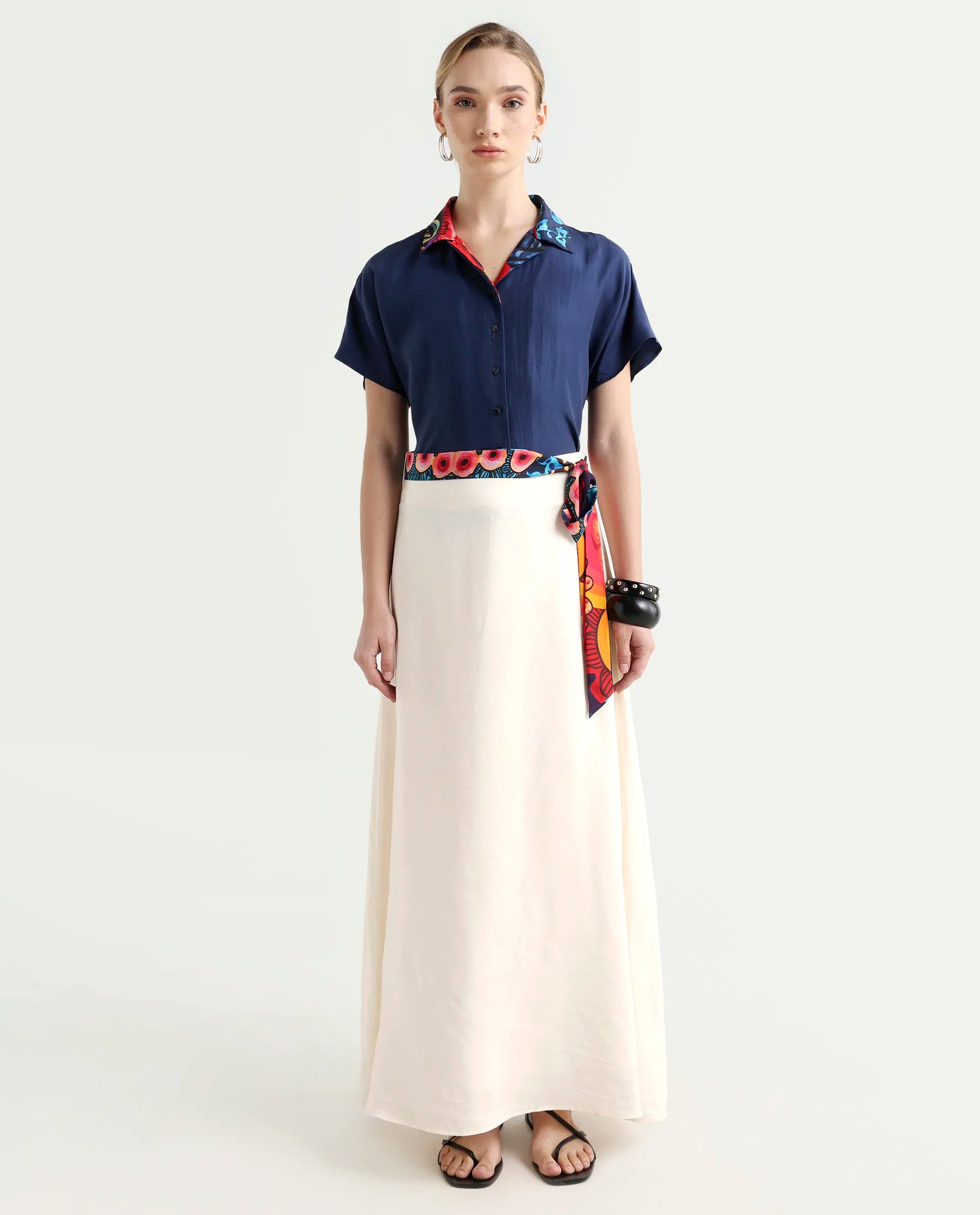 Rareism Women's Bizu-B Off White Silk A-Line Plain Skirt