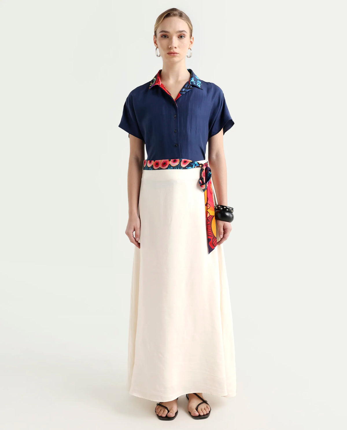 Rareism Women's Bizu-B Off White Silk A-Line Plain Skirt