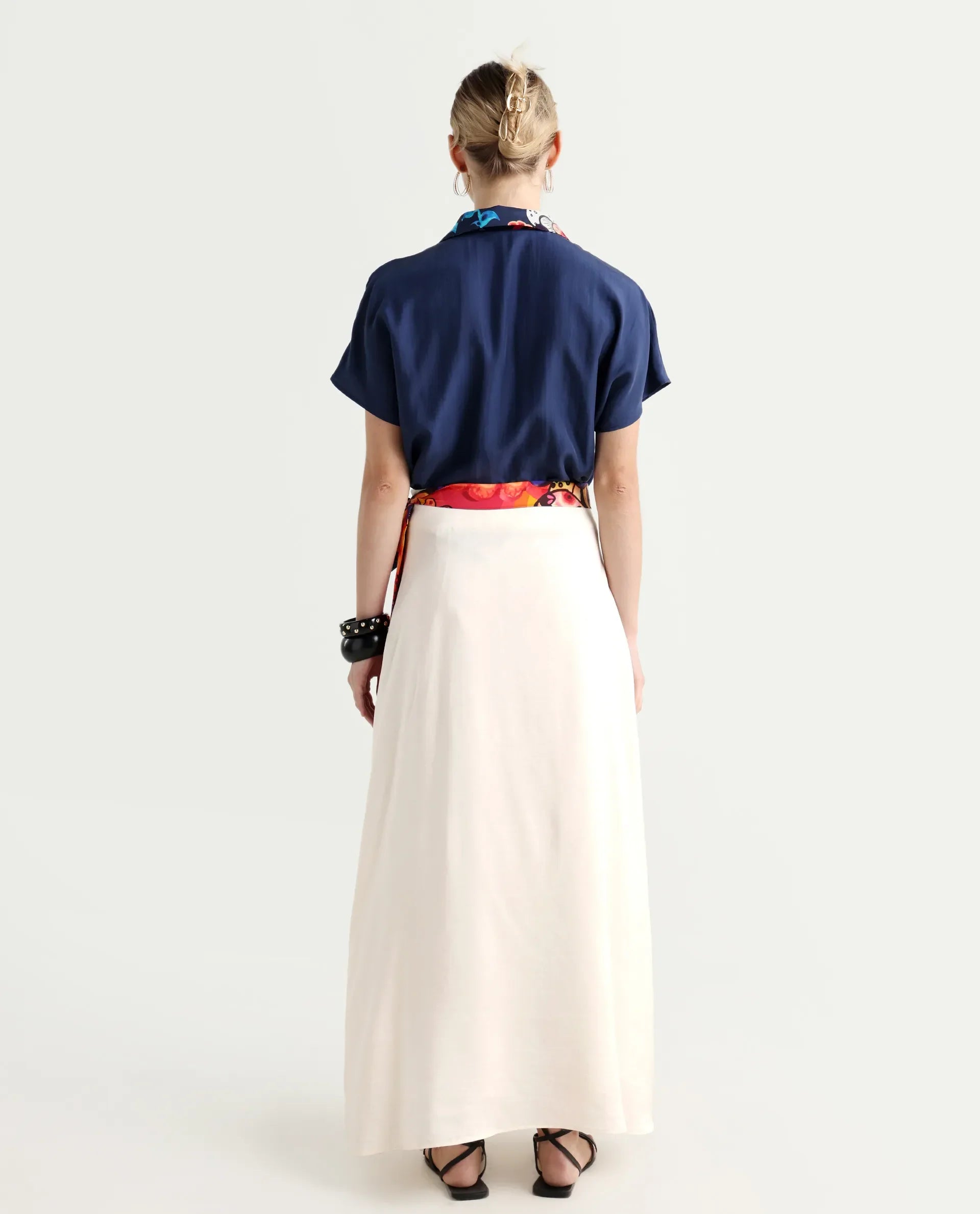 Rareism Women's Bizu-B Off White Silk A-Line Plain Skirt