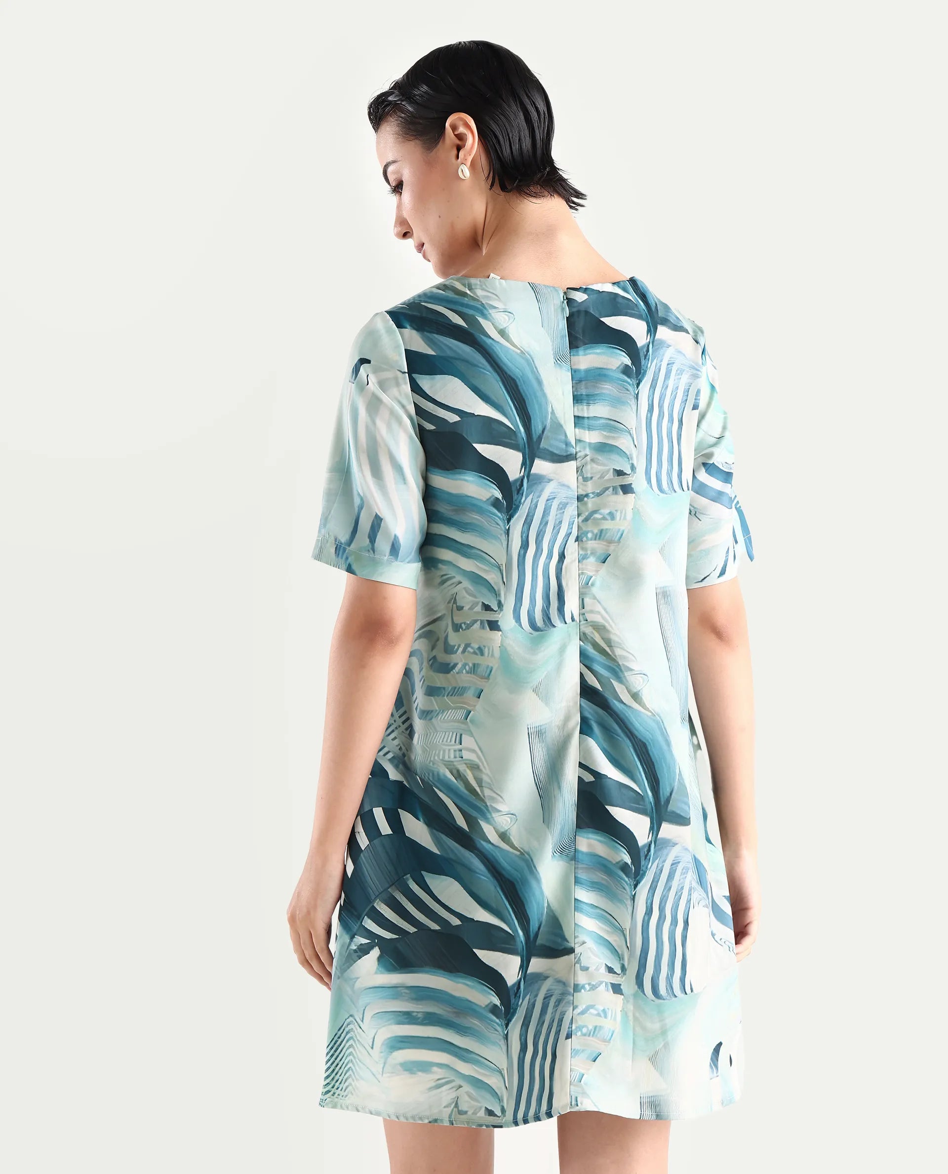 Rareism Women's Boberni Multi Polyester Blend Crew Neck Abstract Print Mini A-Line Dress