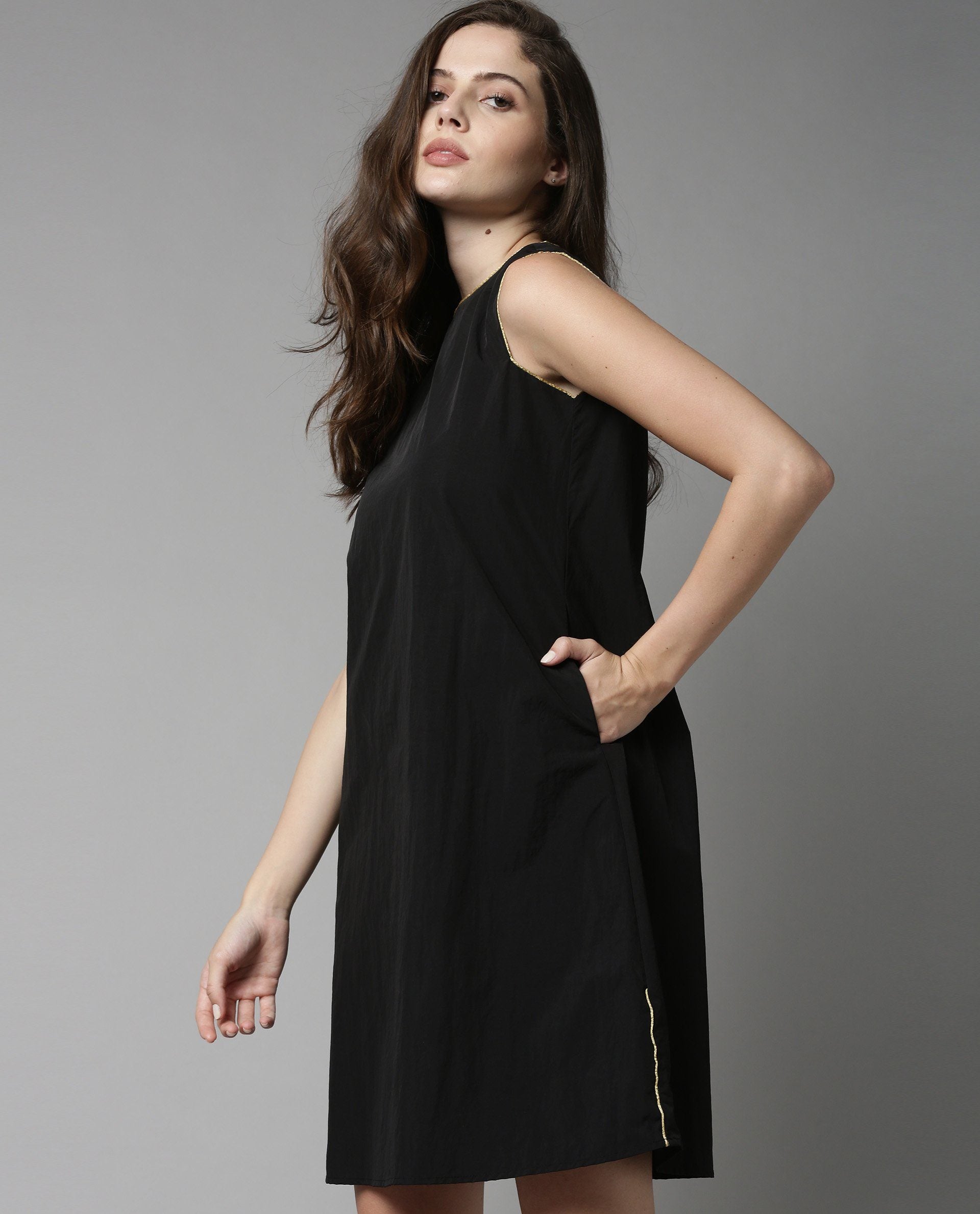 Rareism Women Bru Black Dress Sleeveless Solid