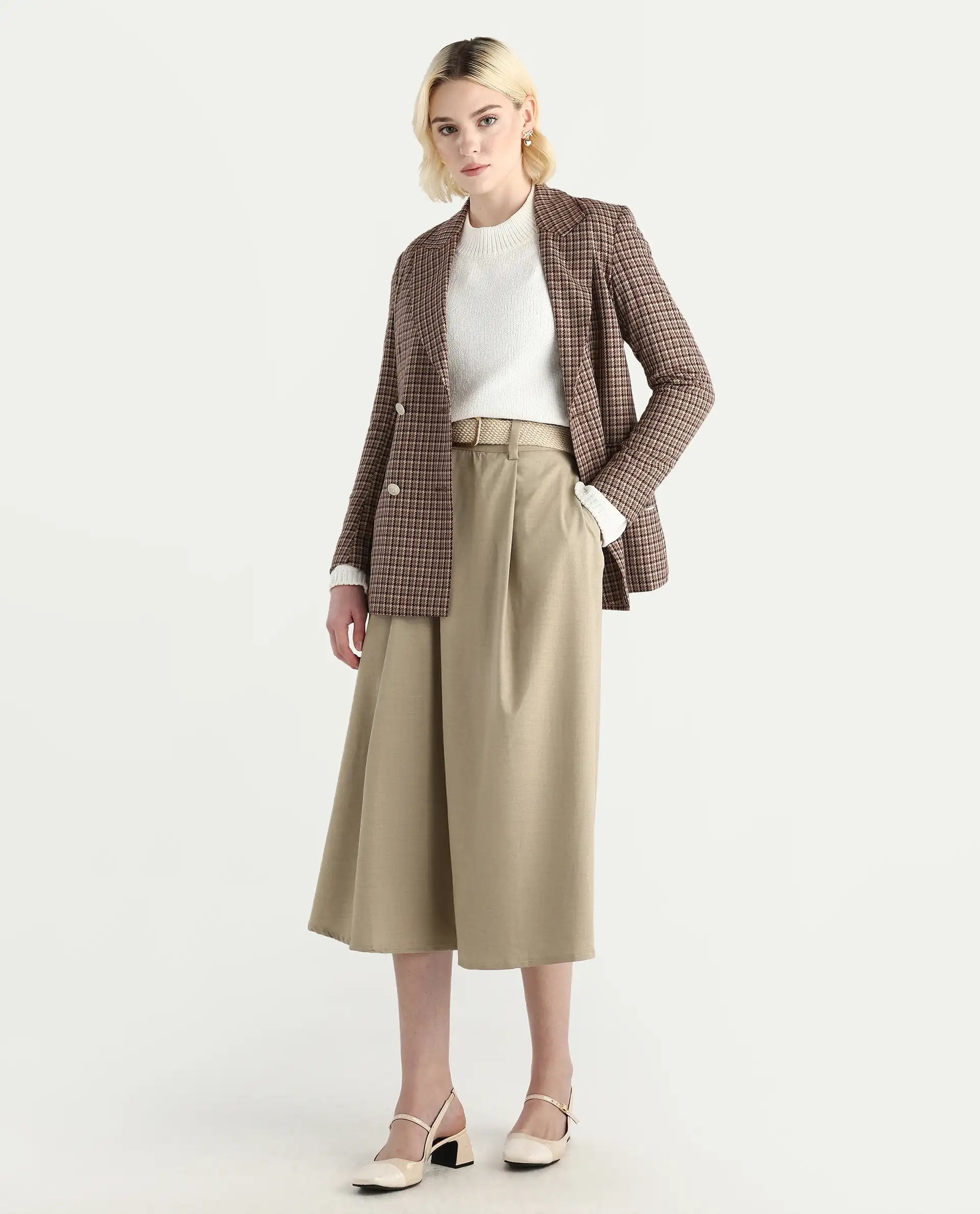 Rareism Women's Chenin Off White Polyester High Neck Oversize Fit Sweater