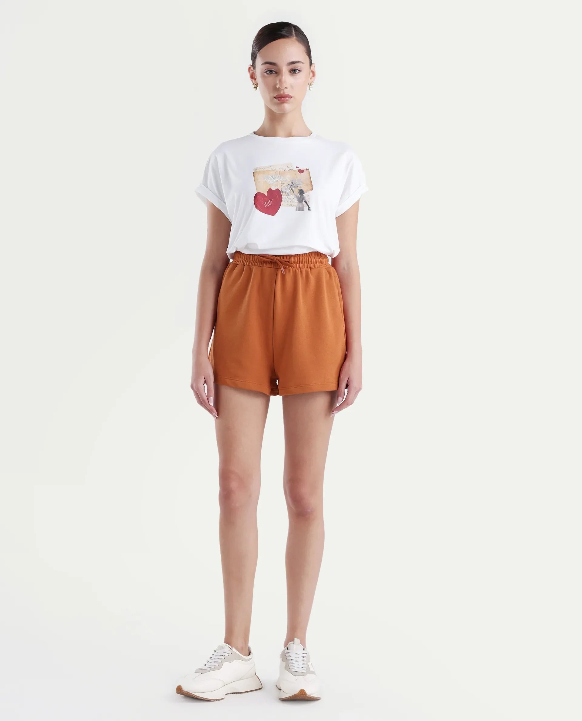 Rareism Women's Medium Weight Terry 290 Gsm Cotton Blend Plain Mini Relaxed Fit Shorts