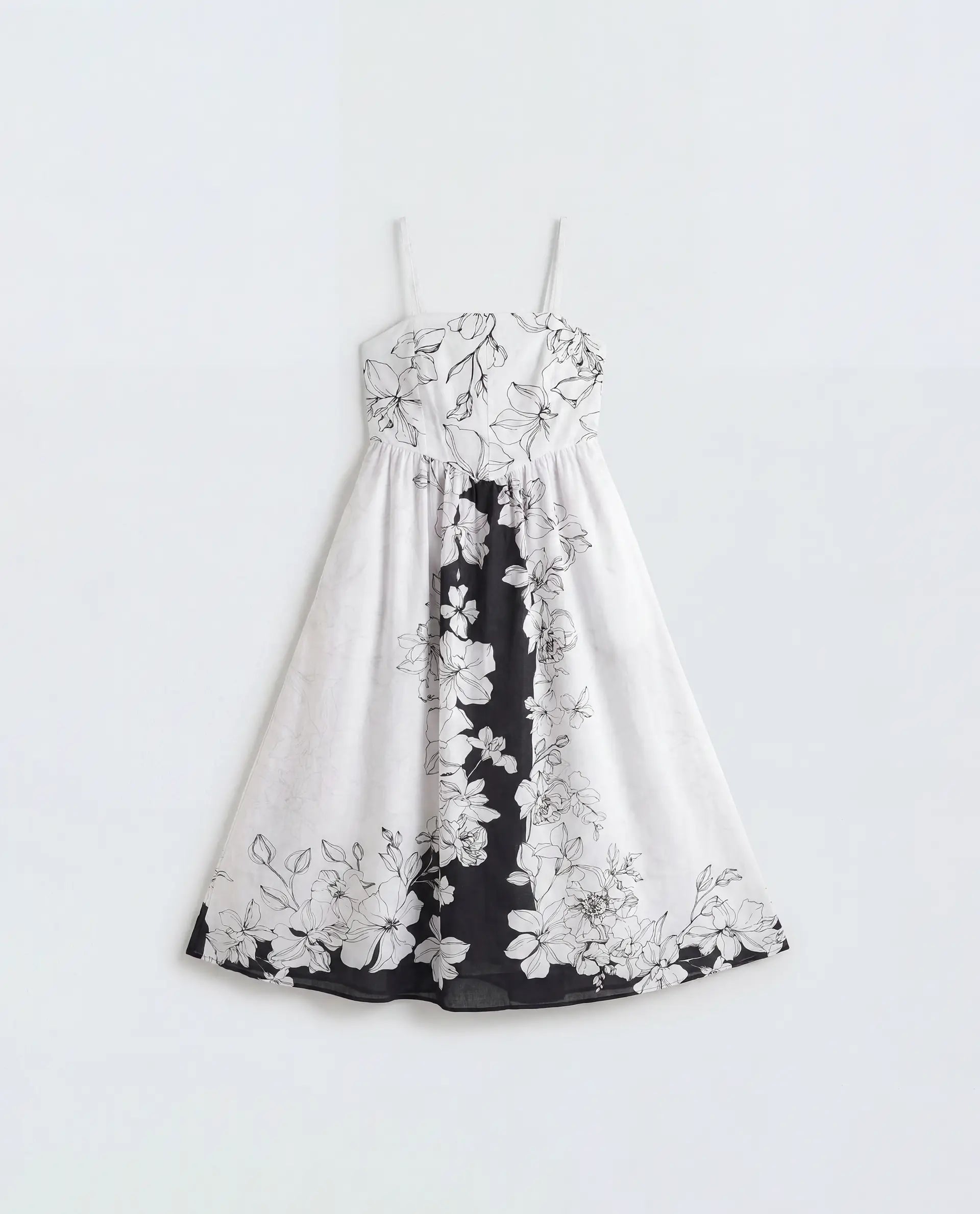 Rareism Women's Clara White Viscose Sleeveless Fit And Flare Floral Print Dress