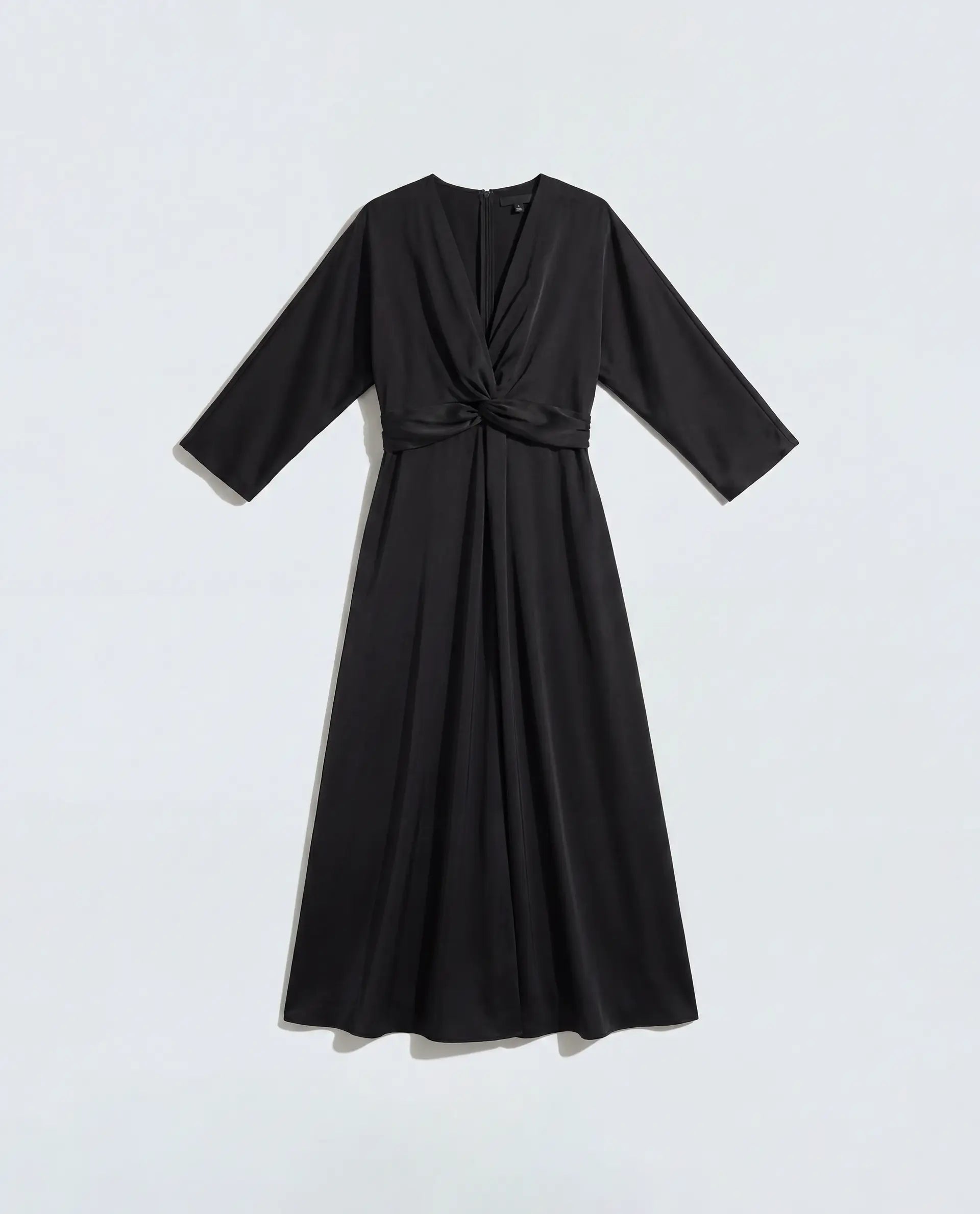 Rareism Women's Cleah Black Polyester 3/4Th Sleeve Flared Plain Dress