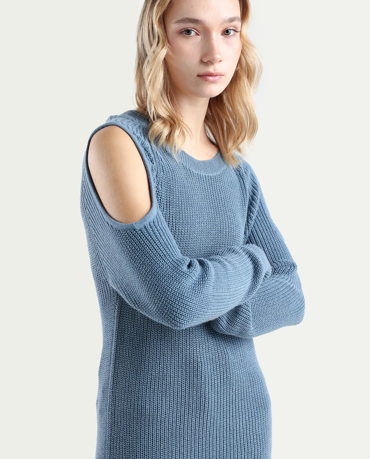 Rareism Women's Cold Navy Cotton Boat Neck Plain Slim Fit Sweater