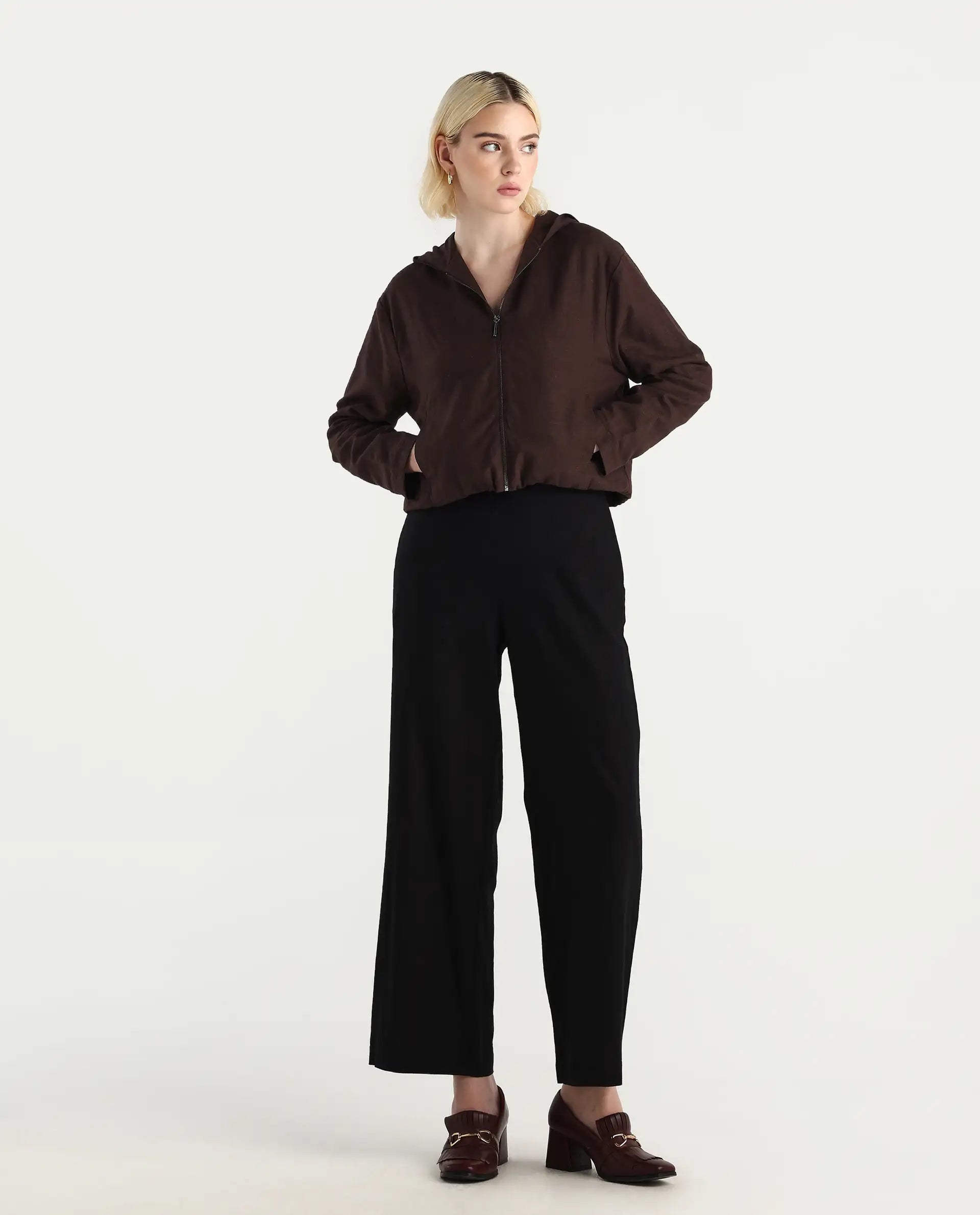 Rareism Women's Colin-T Prune Linen Blend Hooded Regular Fit Jacket