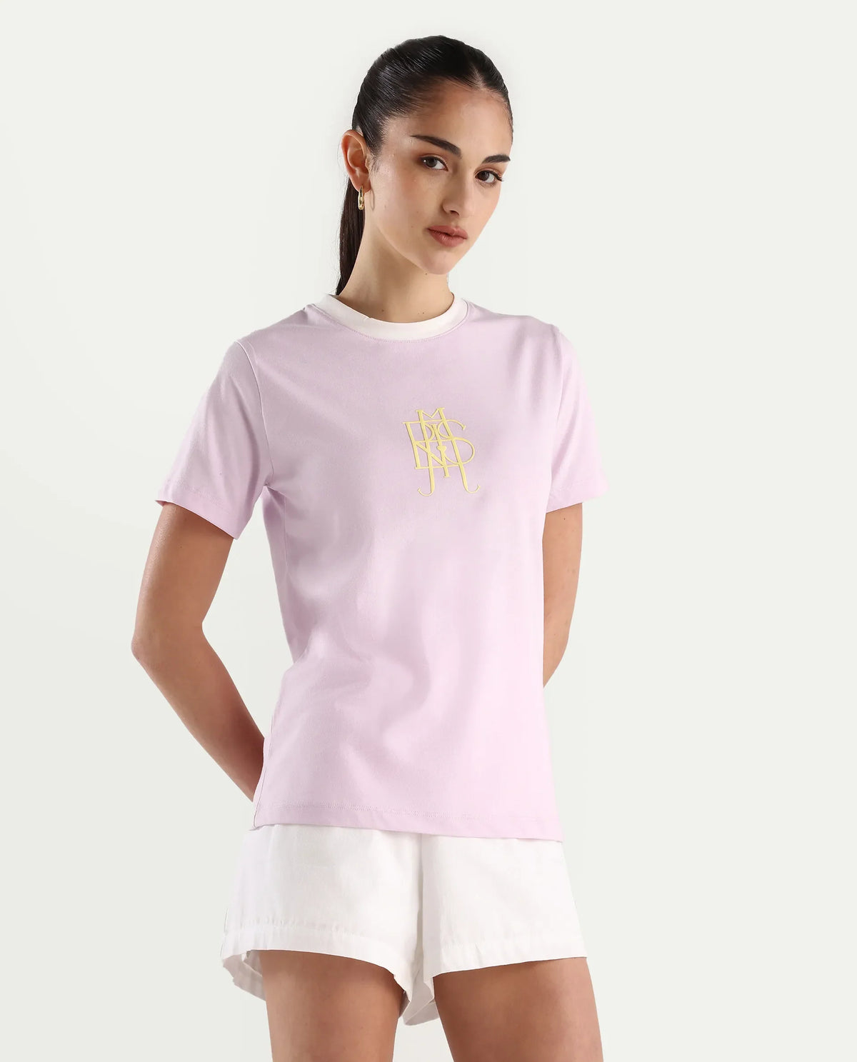 Rareism Women's Cosme Pink Cotton Crew Neck Graphic Print Regular Fit T-Shirt