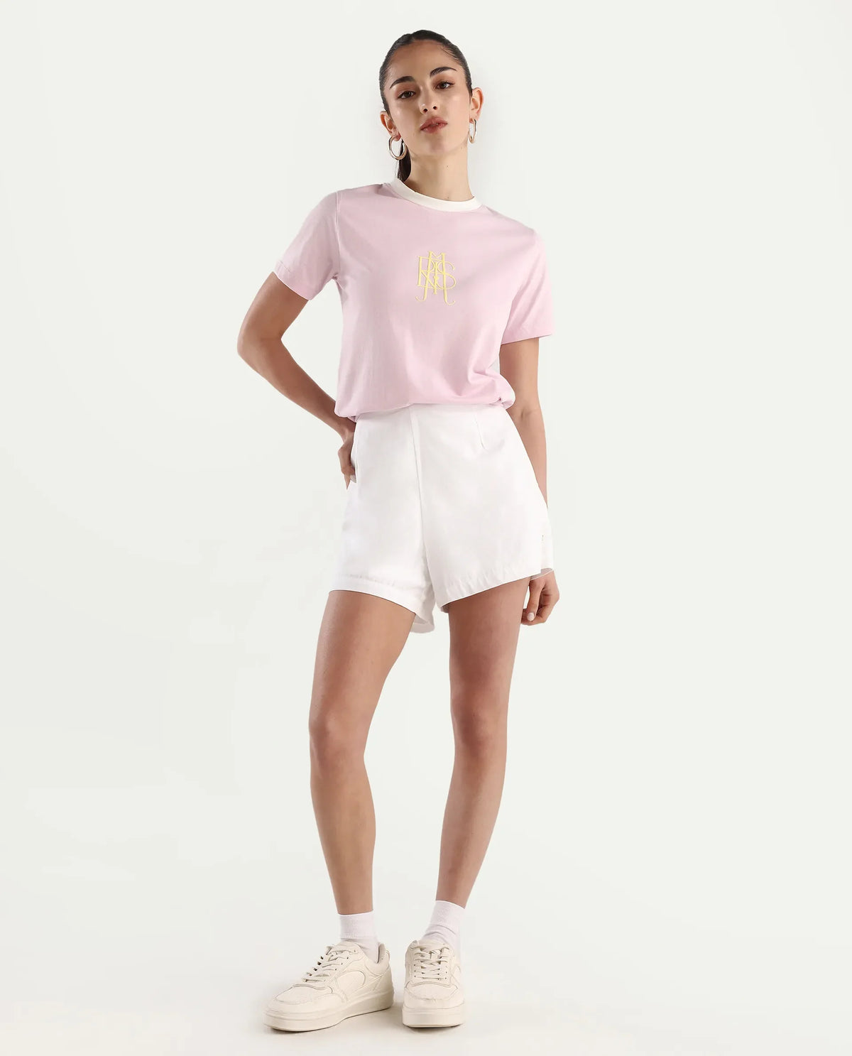 Rareism Women's Cosme Pink Cotton Crew Neck Graphic Print Regular Fit T-Shirt