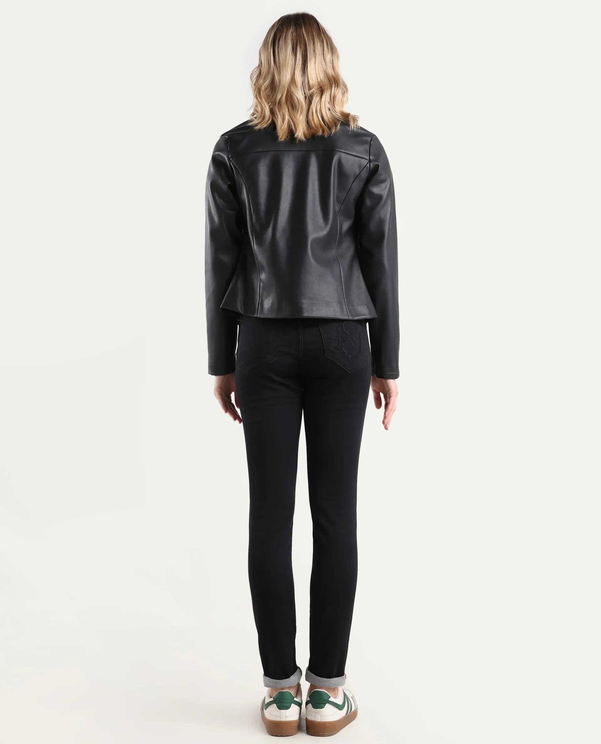 Rareism Women's Denzo Black Cotton Blend Skinny Plain Jeans