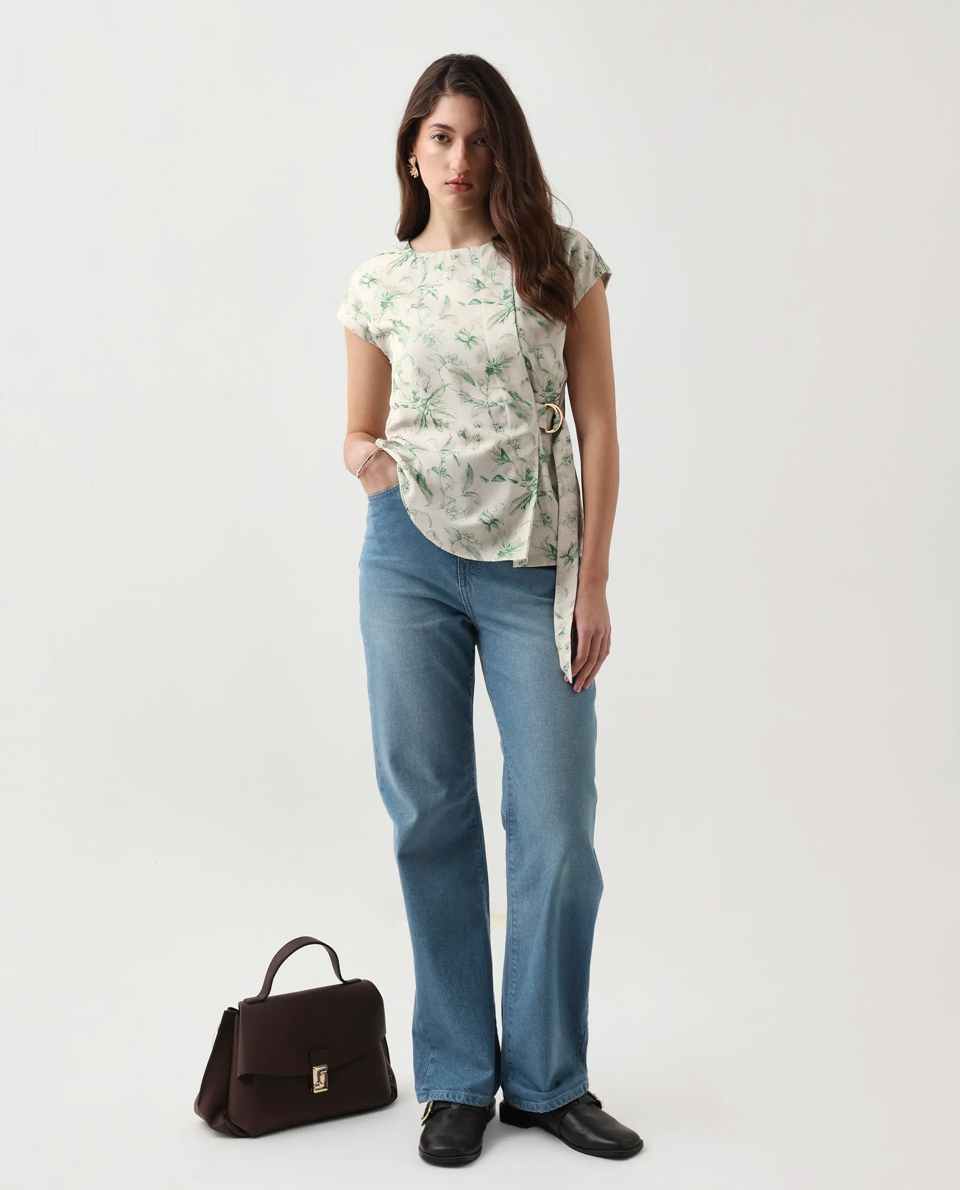 Rareism Women's Eligh Light Green Polyester Extended Sleeves Round Neck Regular Fit Top