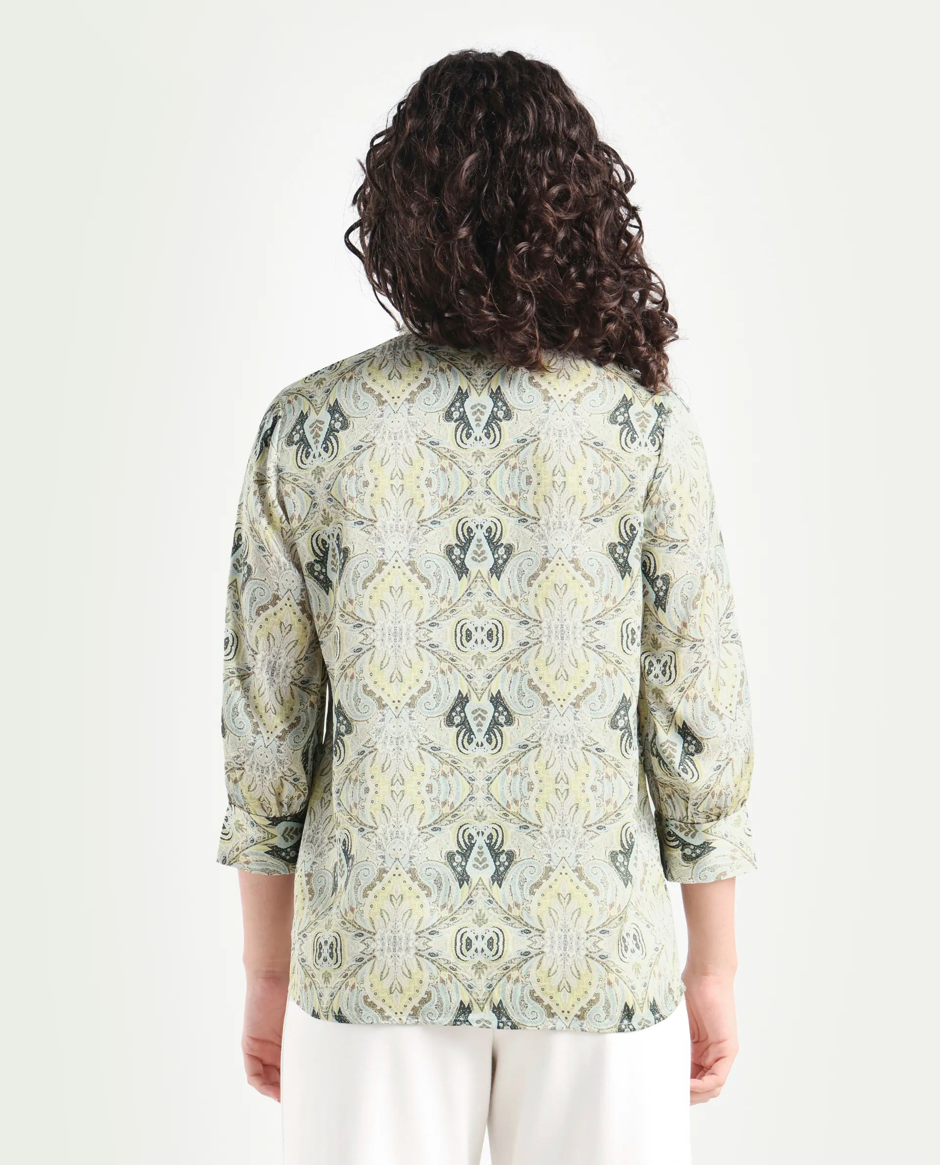 Rareism Women's Epsea Multi Satin Paisley Print Cuffed Sleeve Regular Fit Top