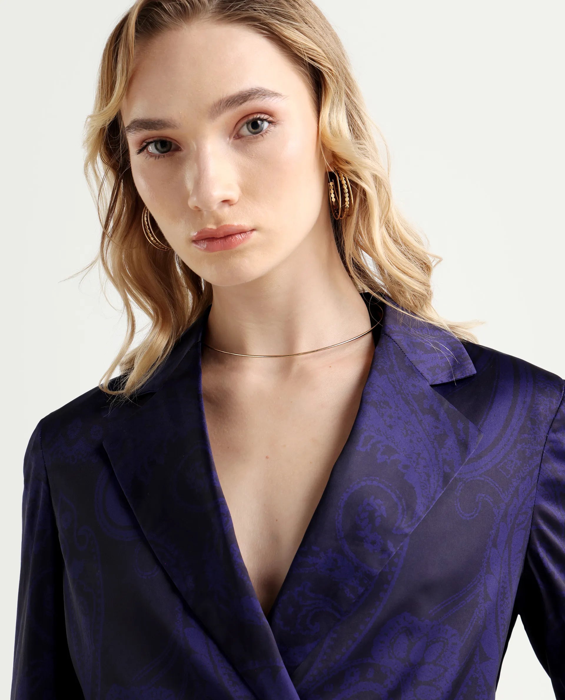 Rareism Women's Esena Dark Navy Polyester Lapel Neck Abstract Print Tailored Blazer