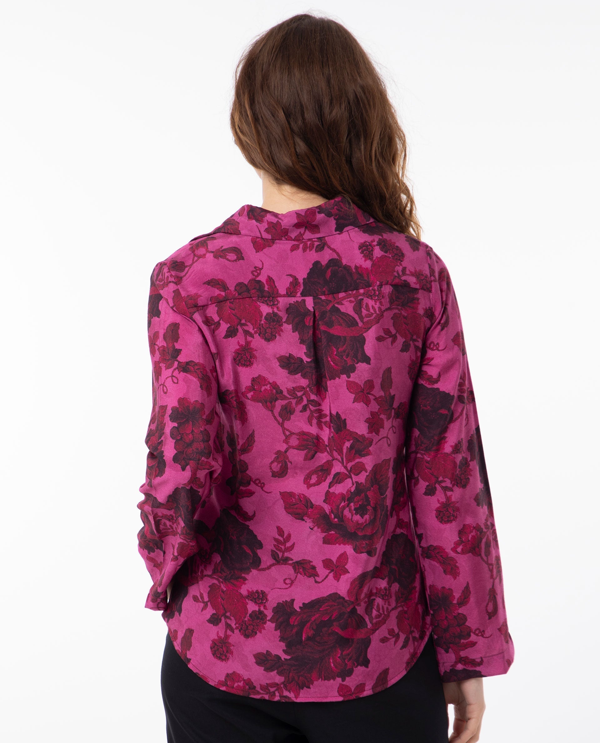 Rareism Women's Esent Maroon Polyester Spread Collar Floral Print Relaxed Fit Top