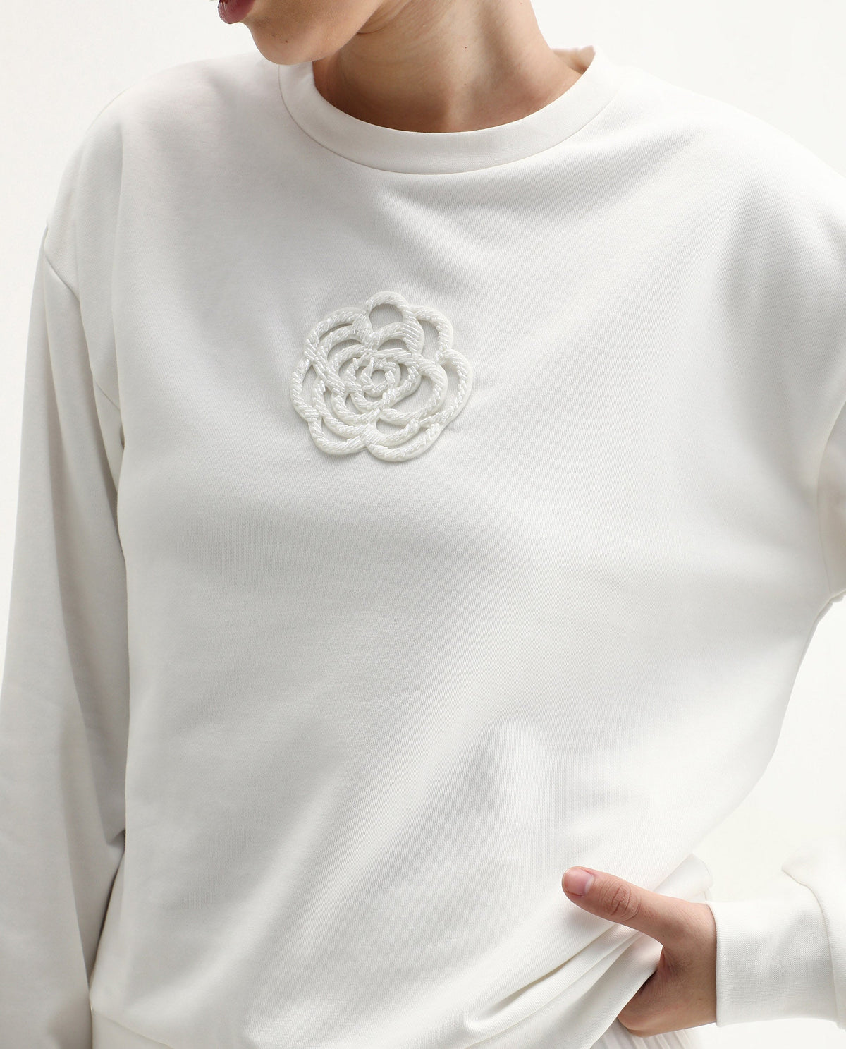 Rareism Women's Flaf Off White Cotton Blend Crew Neck Regular Fit Printed Sweatshirt