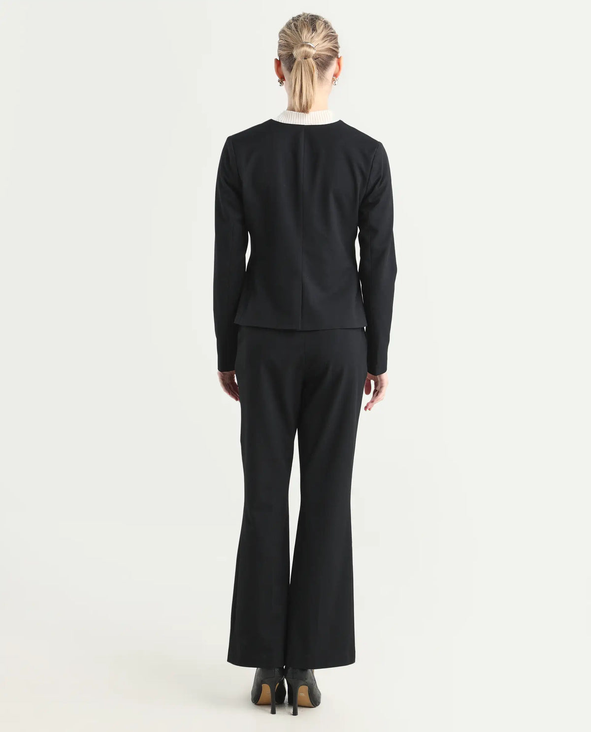 Rareism Women's Flare Black Polyester Blend Bootcut Ankle Length Plain Travel Trouser