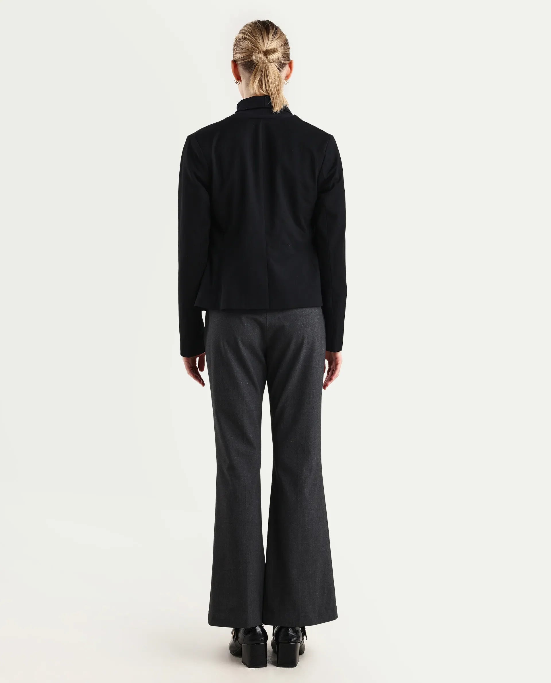 Rareism Women's Flare Grey Polyester Blend Bootcut Ankle Length Plain Travel Trouser