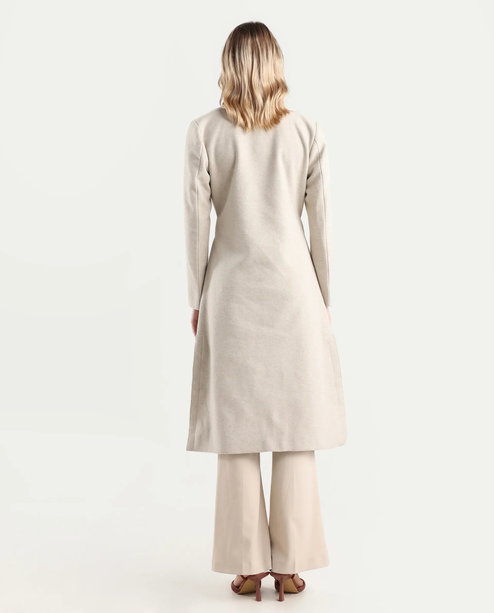 Rareism Women's Gisbory Off White Polyester Blend Lapel Collar Coat Plain Coat