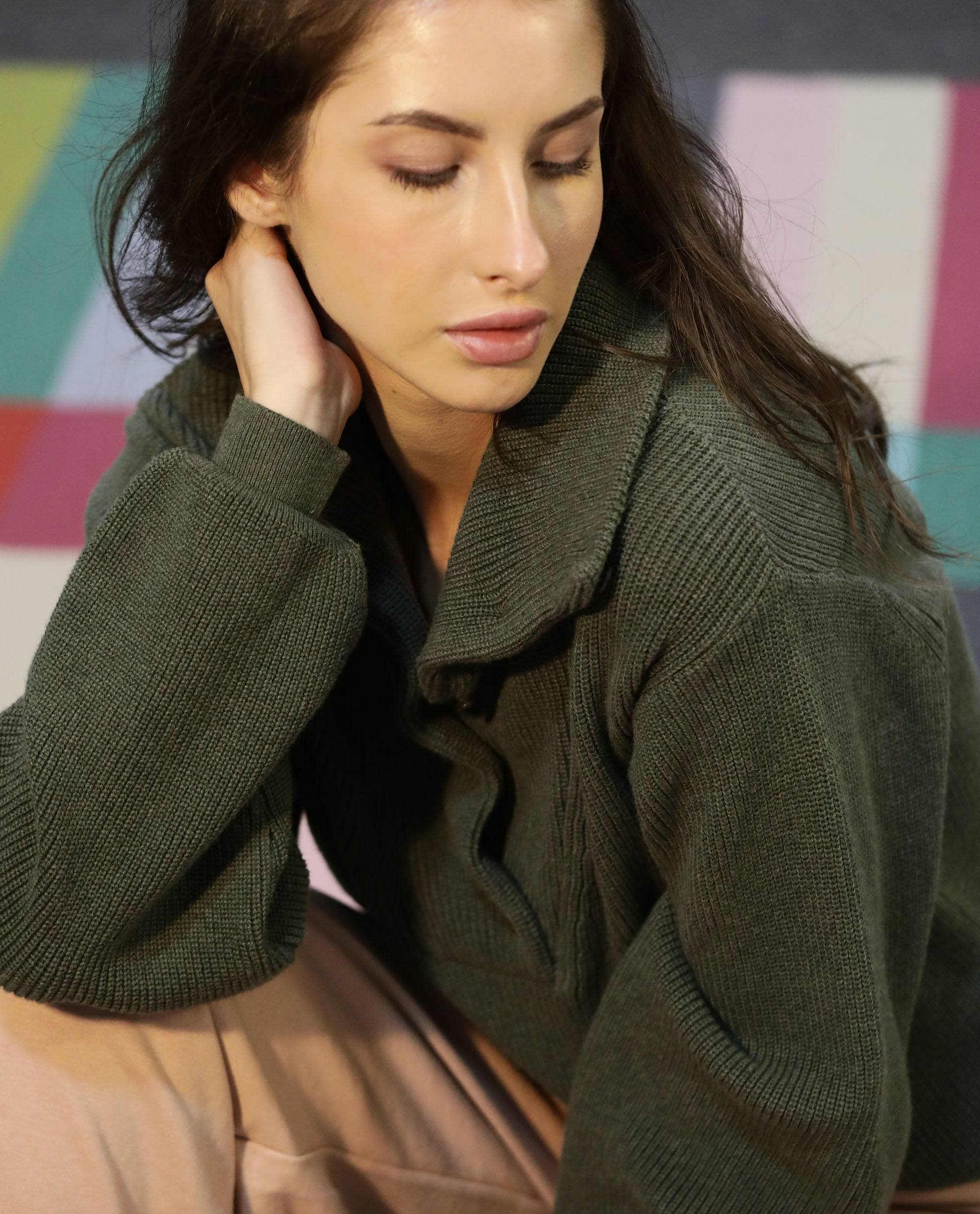 Rareism Women Swing Green Sweater Full Sleeves Solid