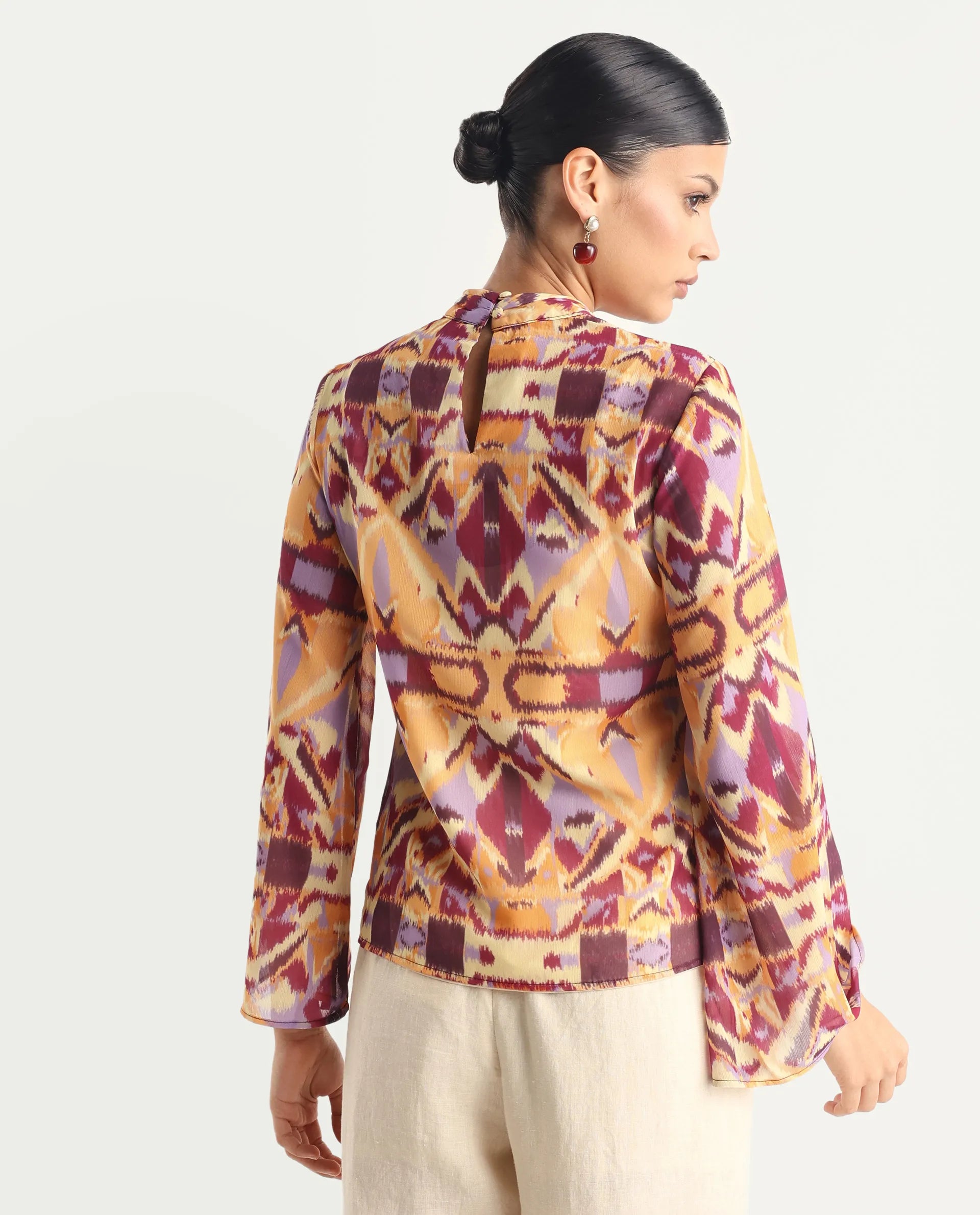 Rareism Women's Hokas Multi Polyester High Neck Abstract Print Relaxed Fit Top