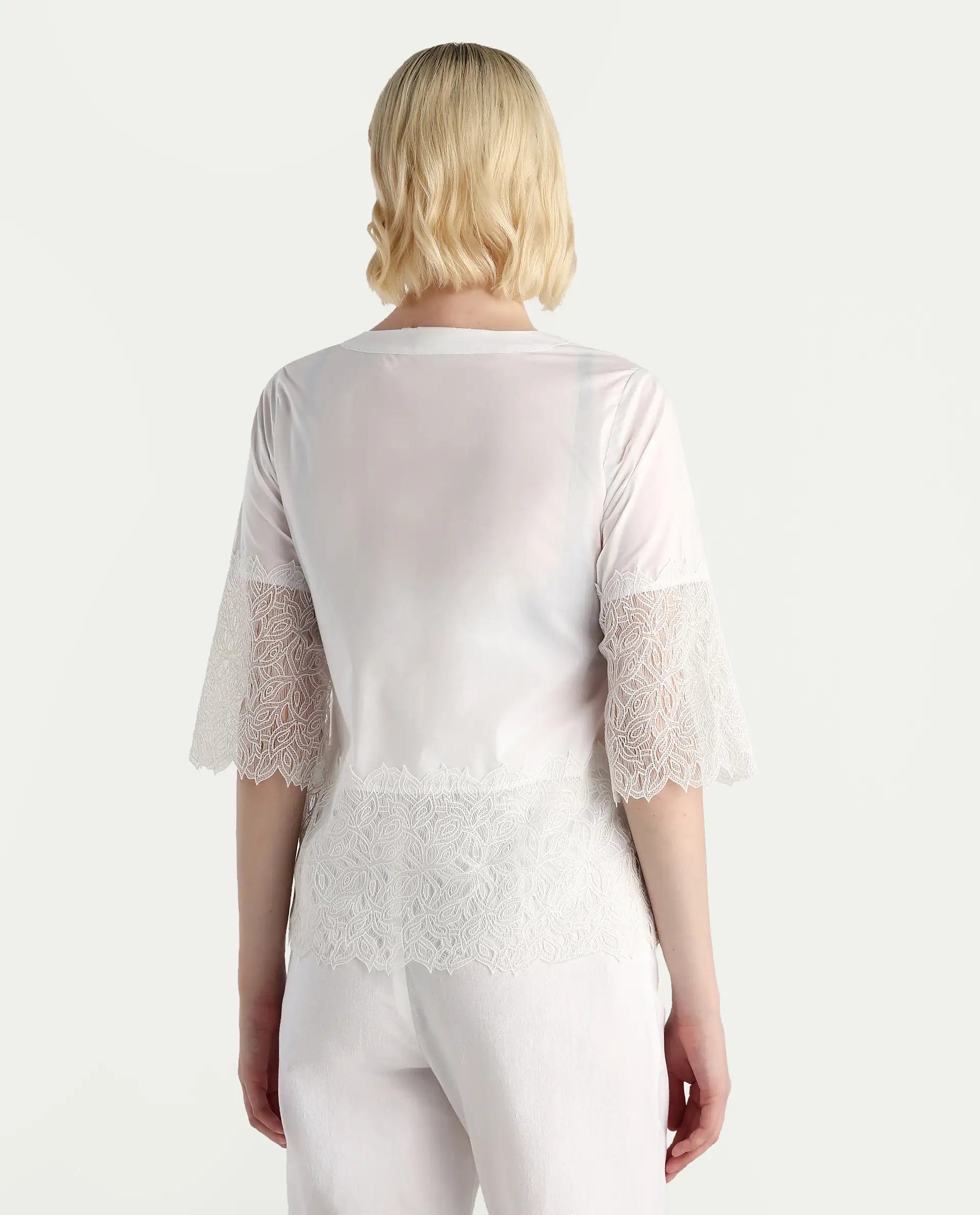 Rareism Women's Inna White Cotton Crew Neck Plain Regular Fit Top