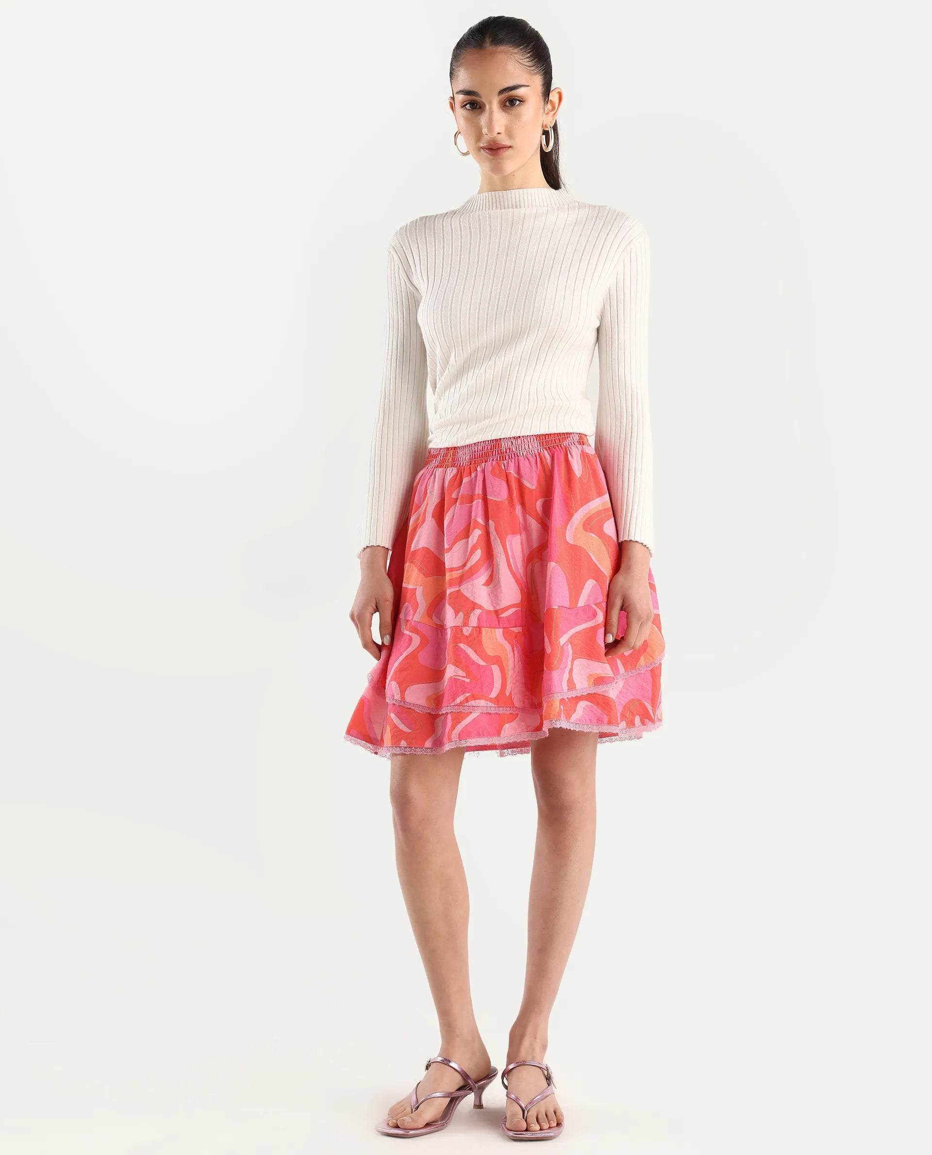 Rareism Women's Ivania Multi Viscose Blend Abstract Print Mini Relaxed Fit Skirt