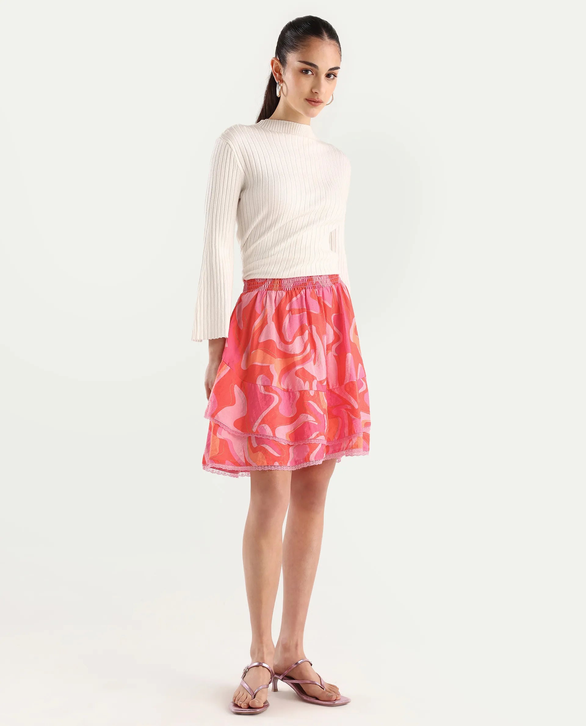 Rareism Women's Ivania Multi Viscose Blend Abstract Print Mini Relaxed Fit Skirt