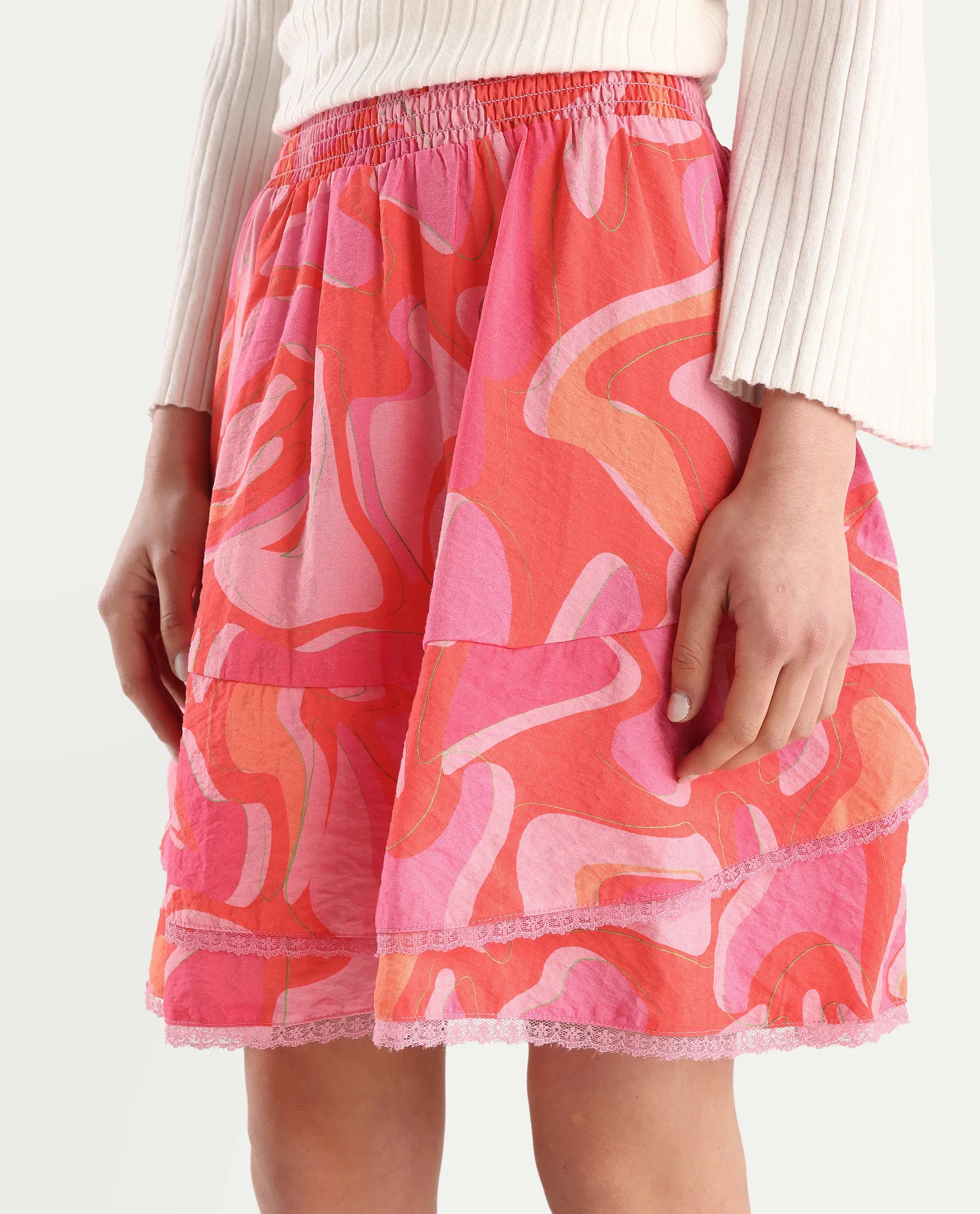 Rareism Women's Ivania Multi Viscose Blend Abstract Print Mini Relaxed Fit Skirt