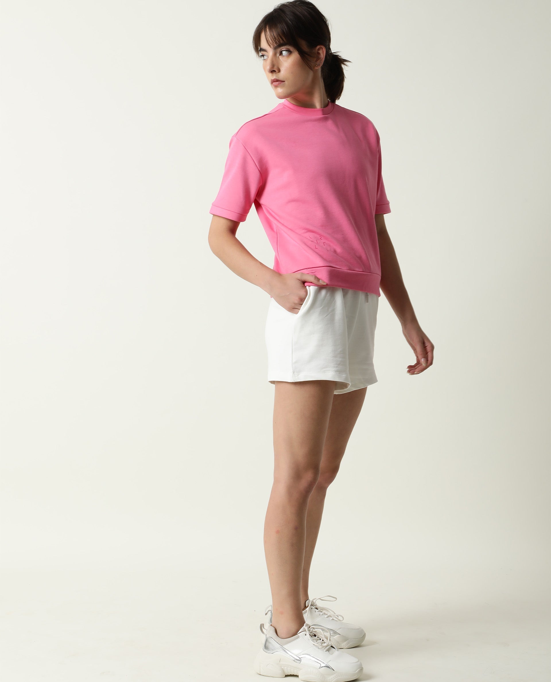 Rareism Women's Medium Weight Terry 290 Gsm Cotton Blend Plain Mini Relaxed Fit Shorts
