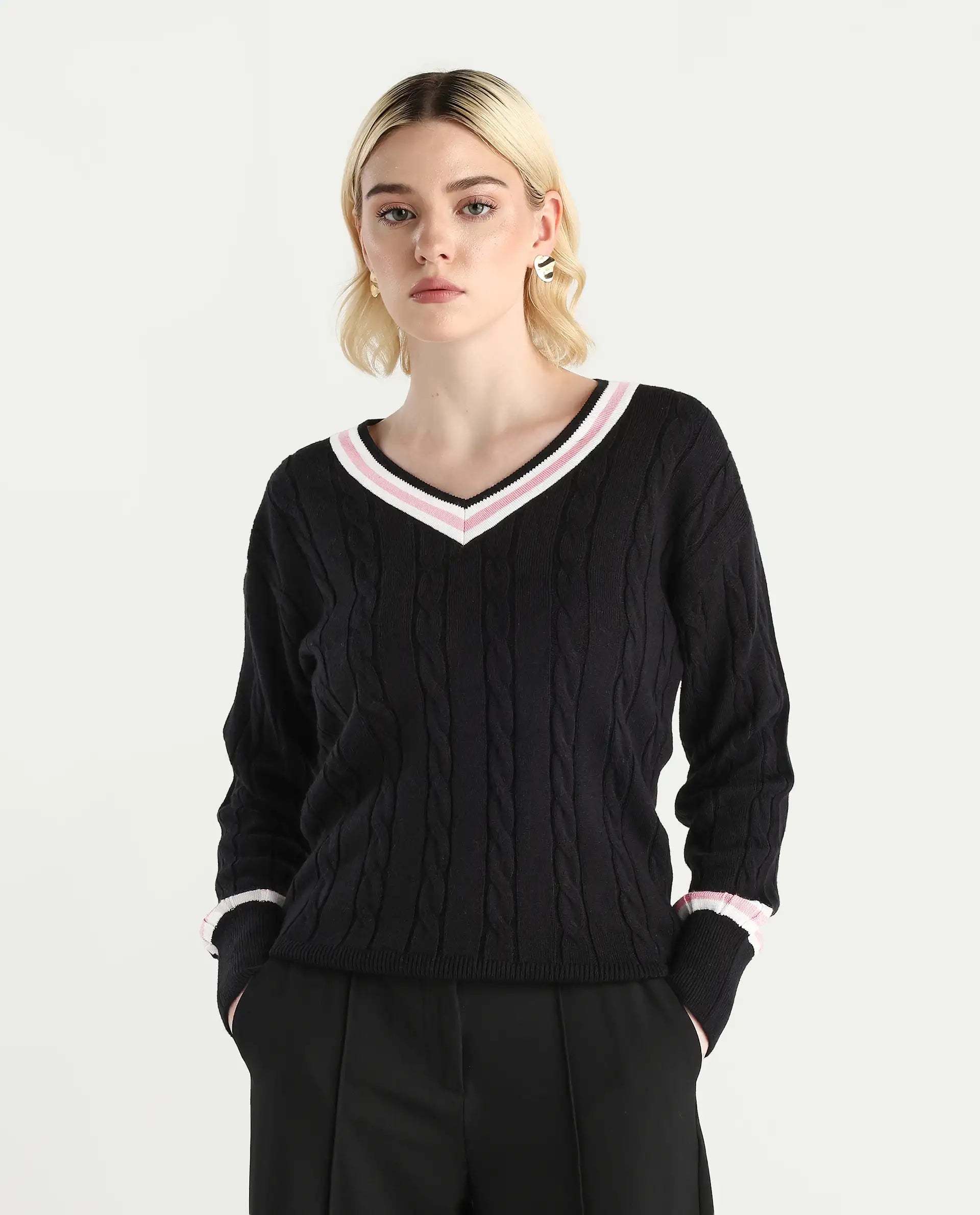 Rareism Women's Jacqi Light Multi Cotton Plain Relaxed Fit Sweater